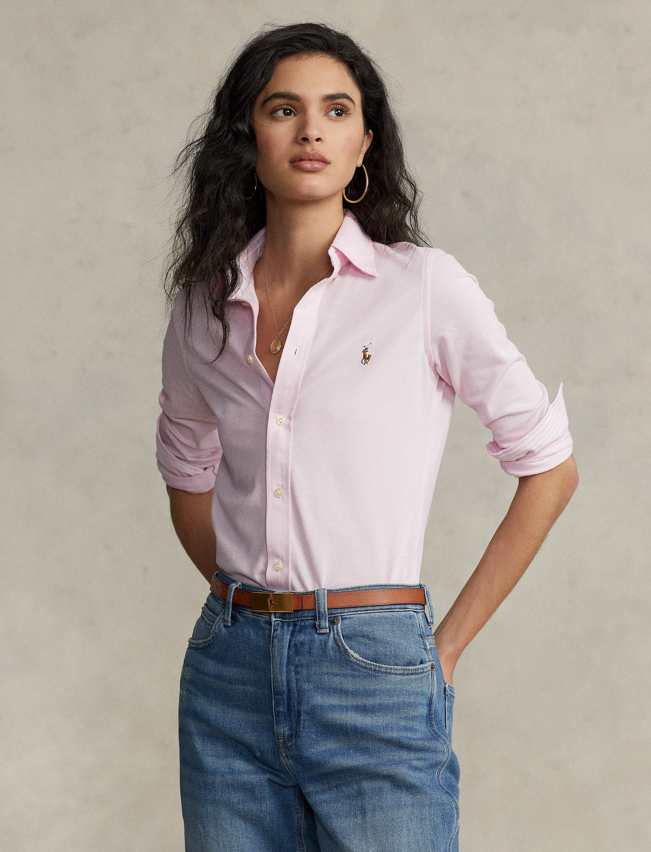 Polo Ralph Lauren Slim Fit Knit Cotton Oxford Shirt, M, Pink, Skjorter > Langærmede, Dame