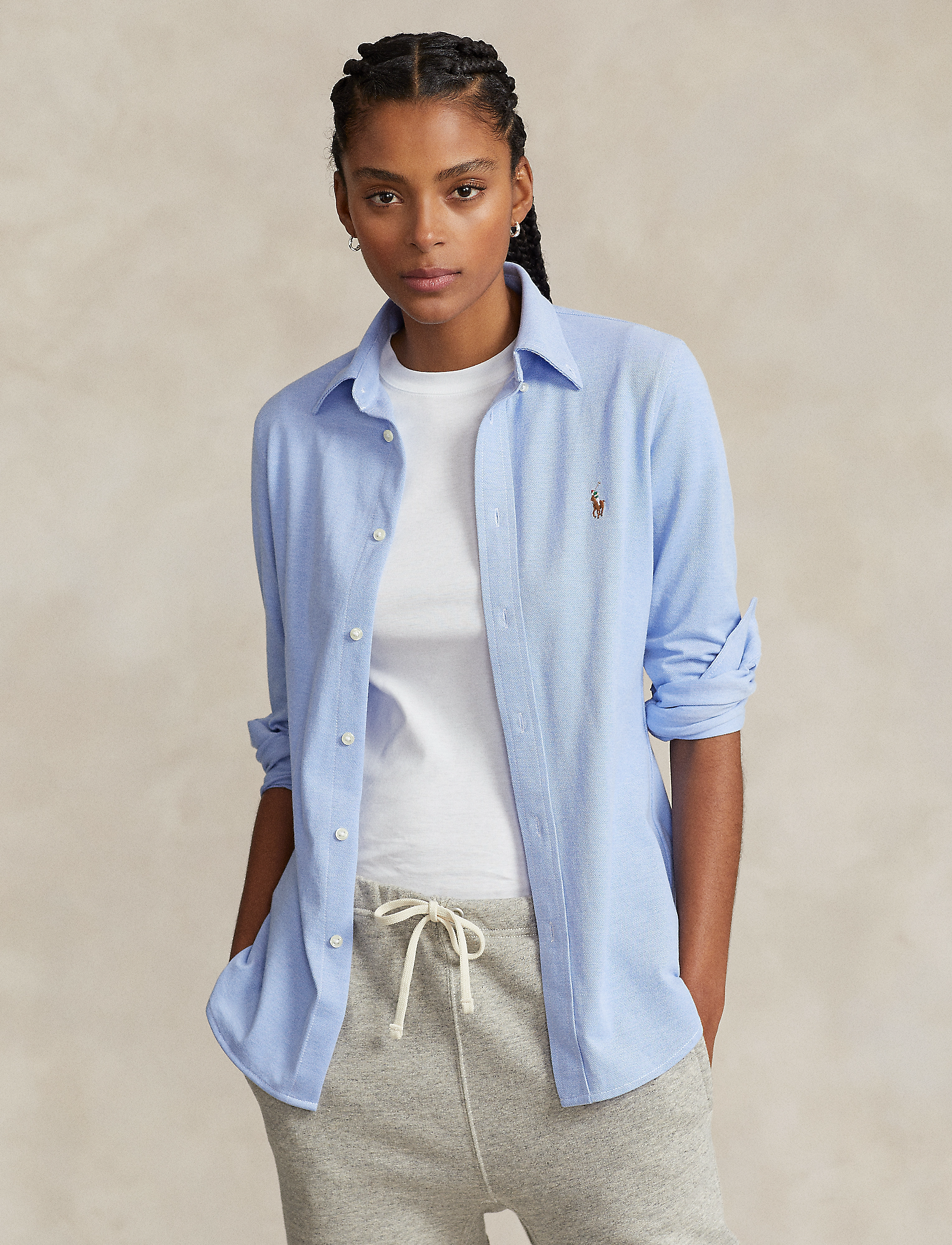 Polo Ralph Lauren Slim Fit Knit Cotton Oxford Shirt - Hemden - HARBOR ISLAND BLUE / blue