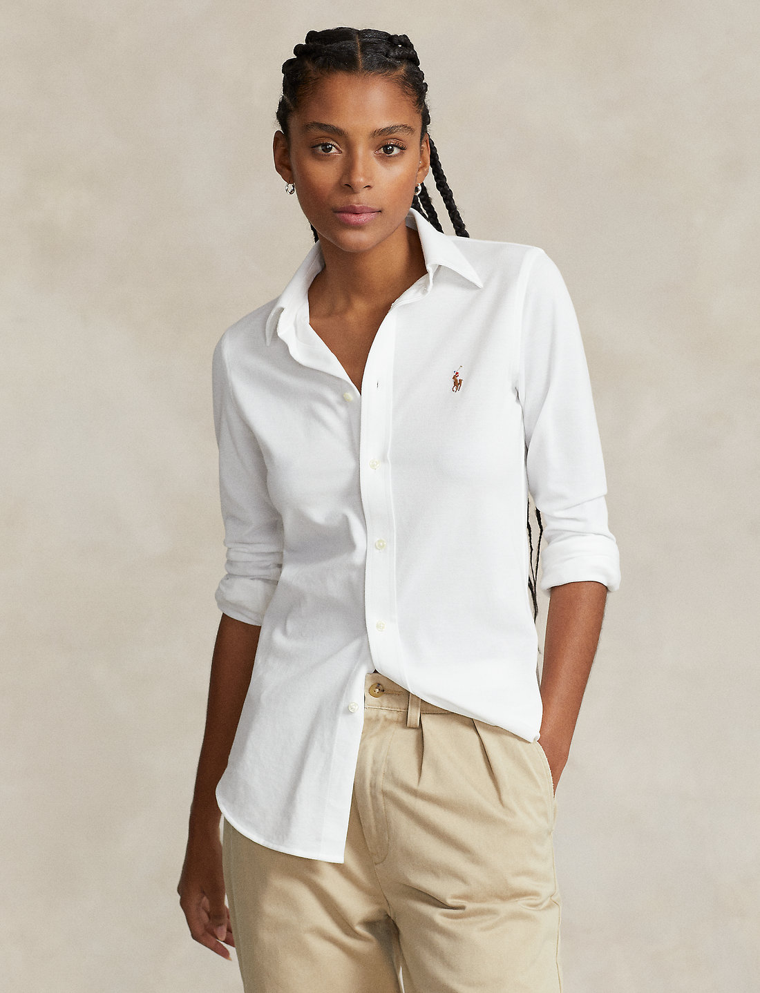 Polo Ralph Lauren Slim Fit Knit Cotton Oxford Shirt - Long-sleeved 