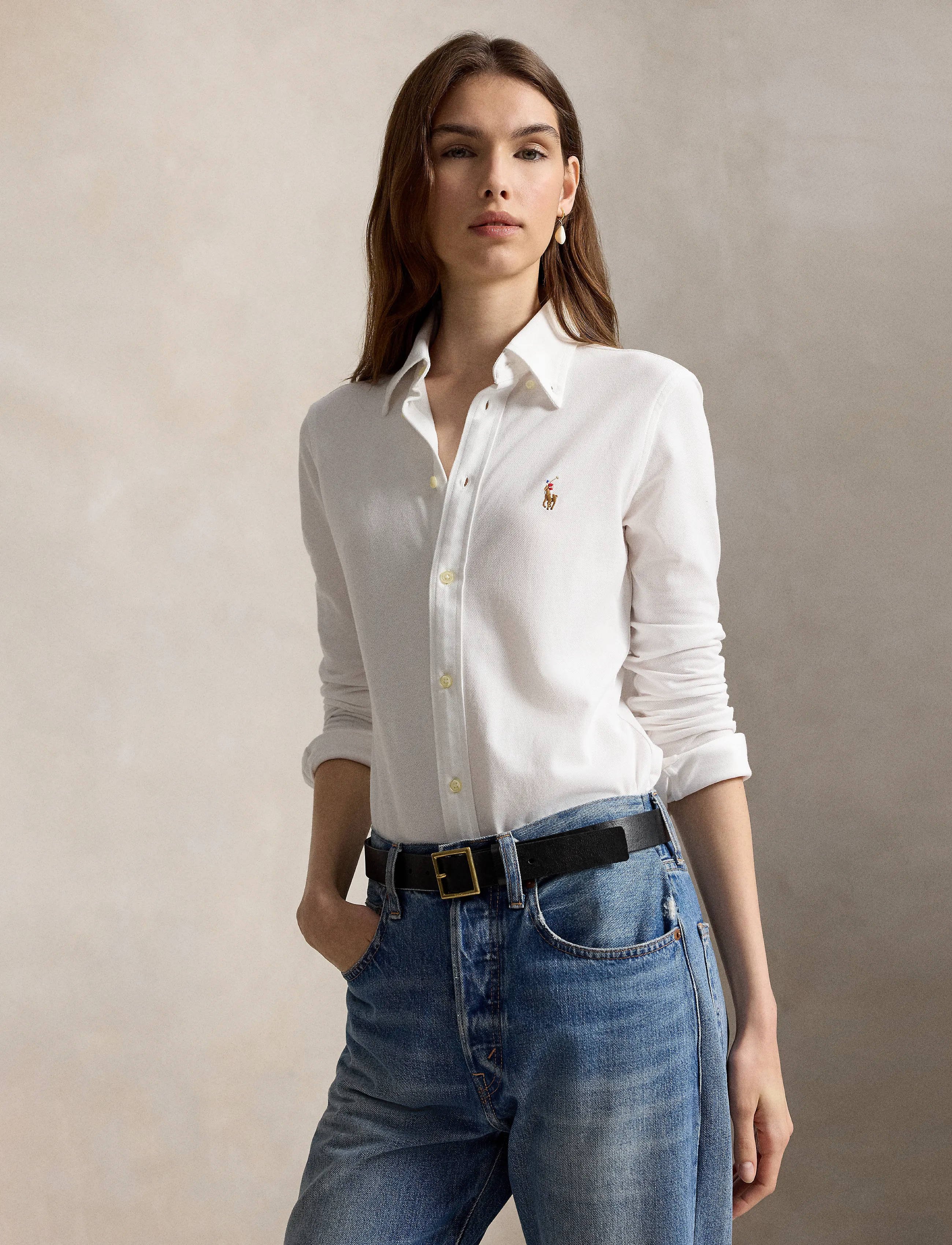 Polo Ralph Lauren - Slim Fit Knit Cotton Oxford Shirt - chemises en jeans - white - 4