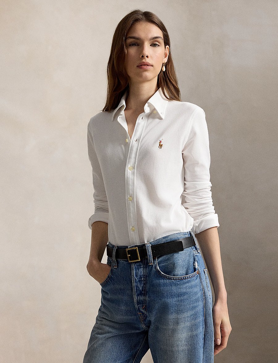 Polo Ralph Lauren - Slim Fit Knit Cotton Oxford Shirt - denimskjorter - white - 0