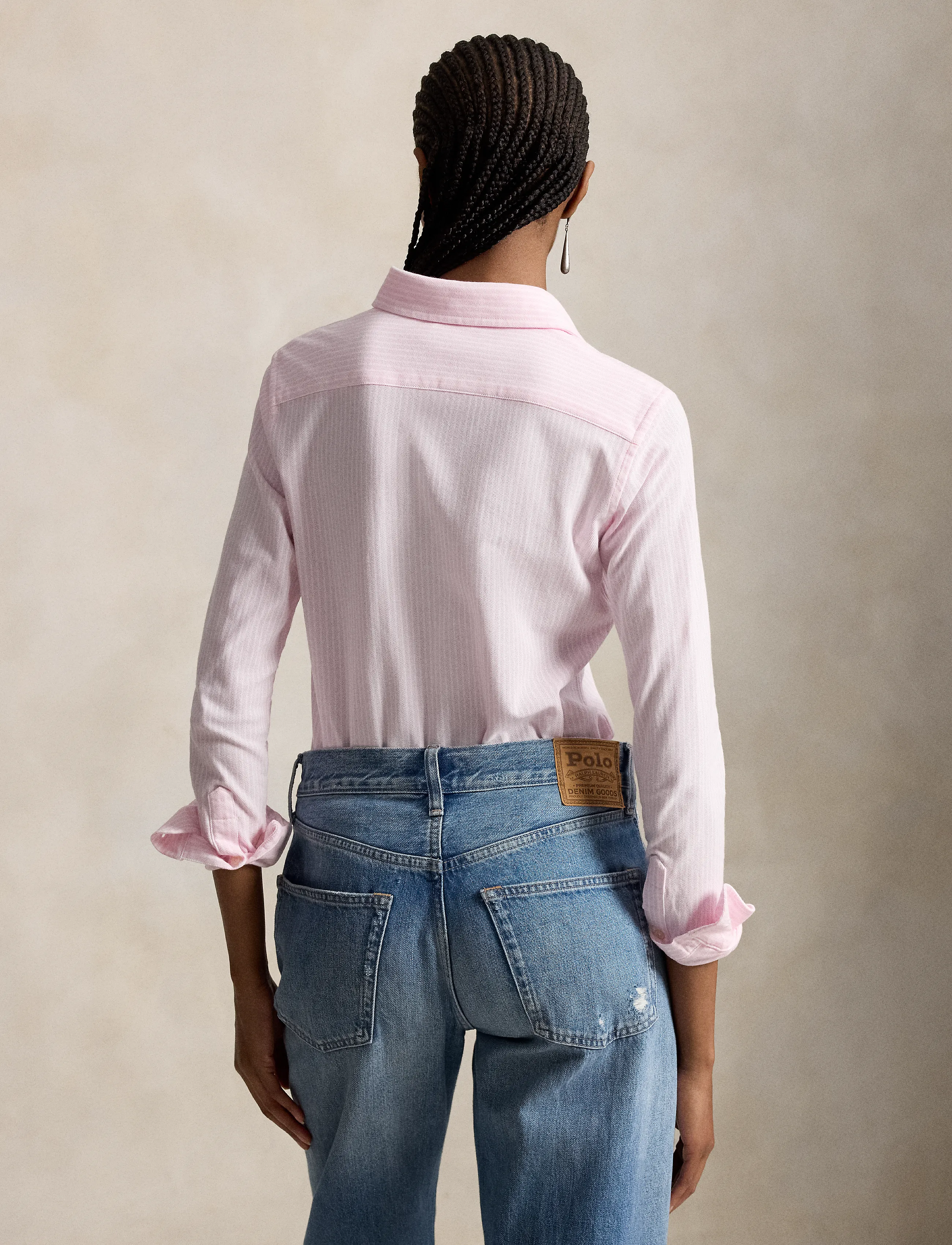 Polo Ralph Lauren - Striped Knit Oxford Shirt - jeansskjortor - carmel pink/white - 3