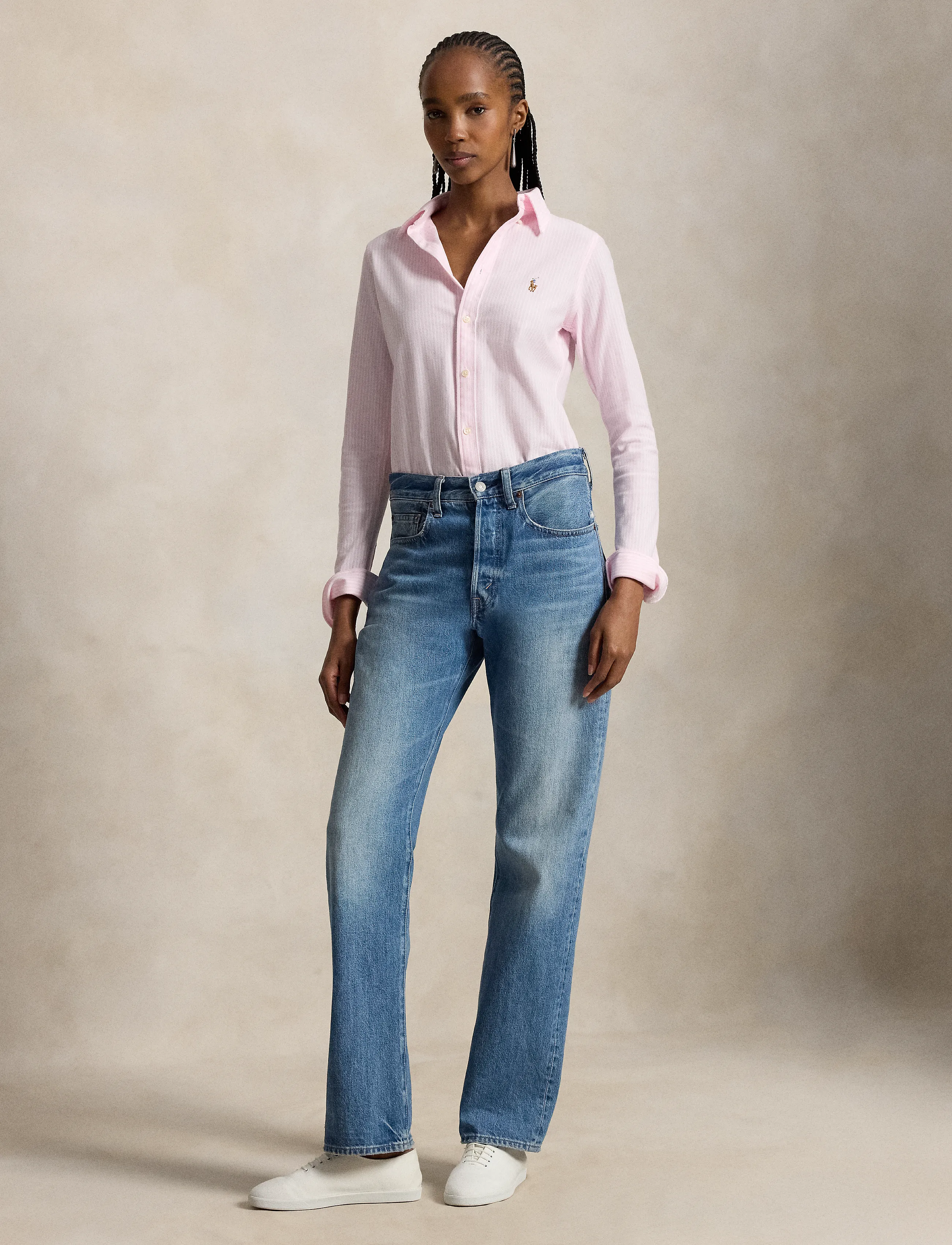 Polo Ralph Lauren - Striped Knit Oxford Shirt - chemises en jeans - carmel pink/white - 5