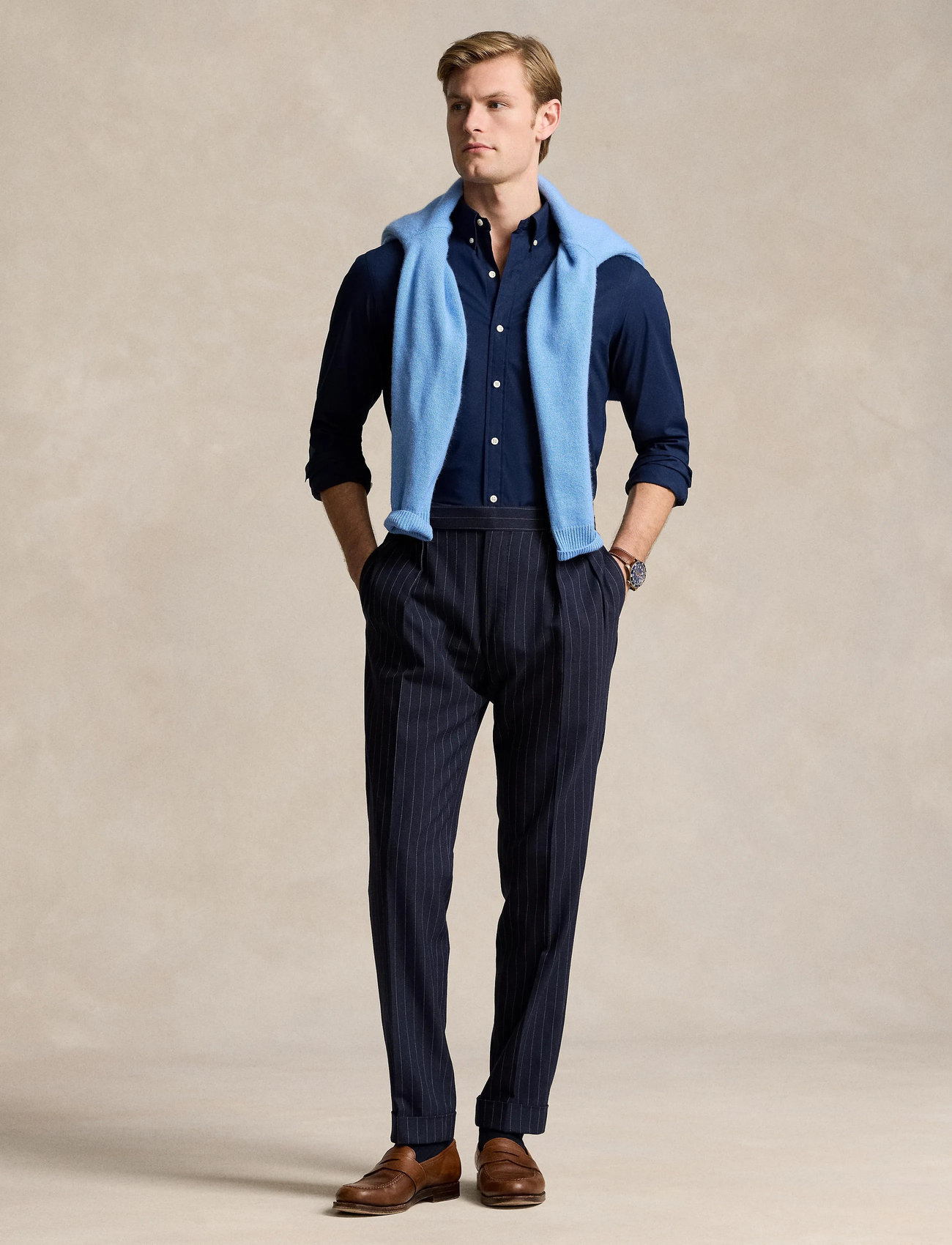 Polo Ralph Lauren Slim Fit Striped Stretch Poplin Shirt - Blue - S 1