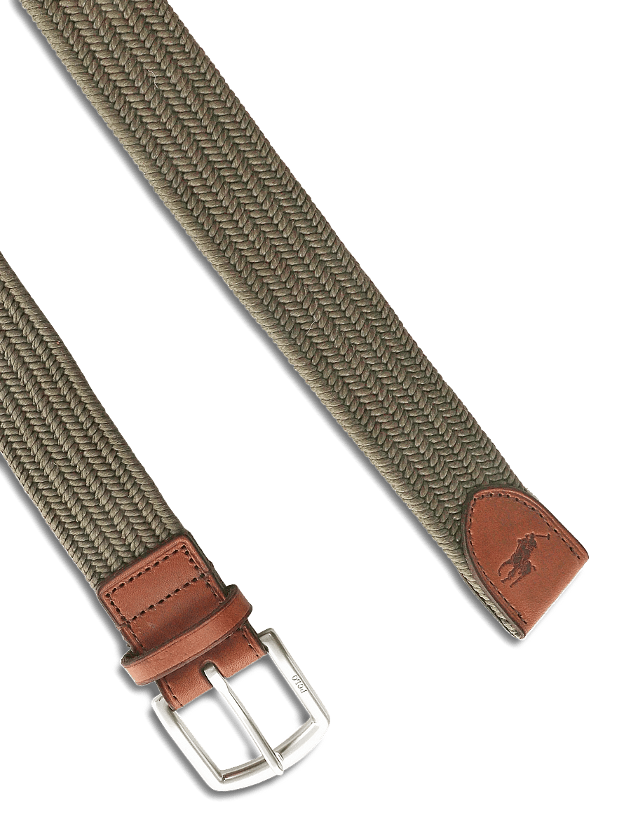 Polo Ralph Lauren - Leather-Trim Braided Belt - punutud vööd - canopy olive - 1