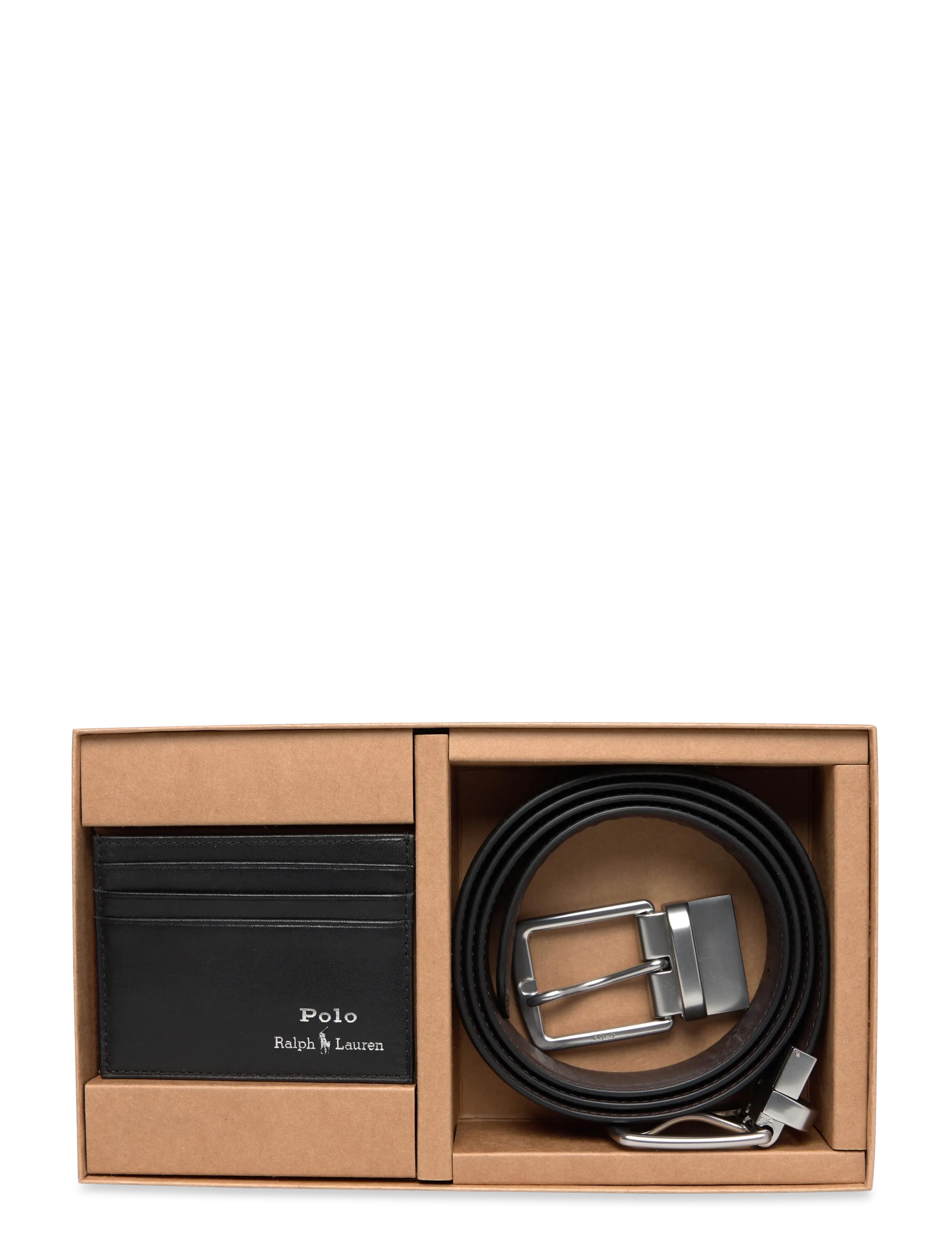 Leather Belt & Card Case Gift Set - BLACK