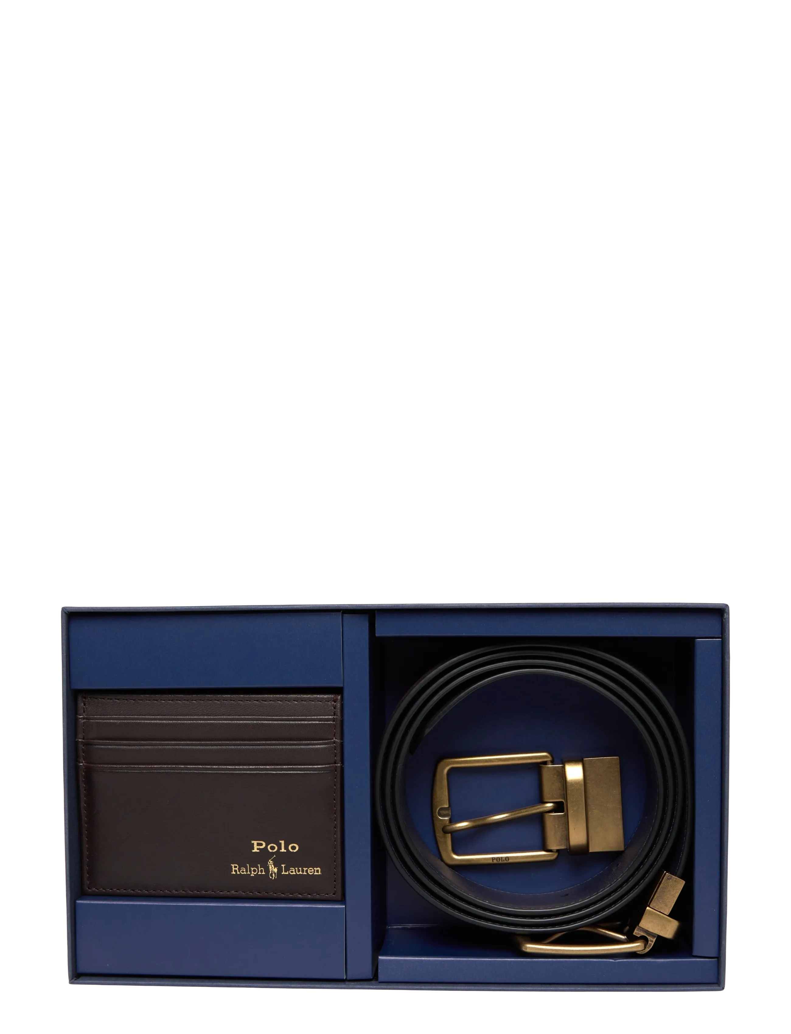 Leather Belt & Card Case Gift Set - BROWN