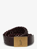 Pony Plaque Braided Leather Belt - BROWN