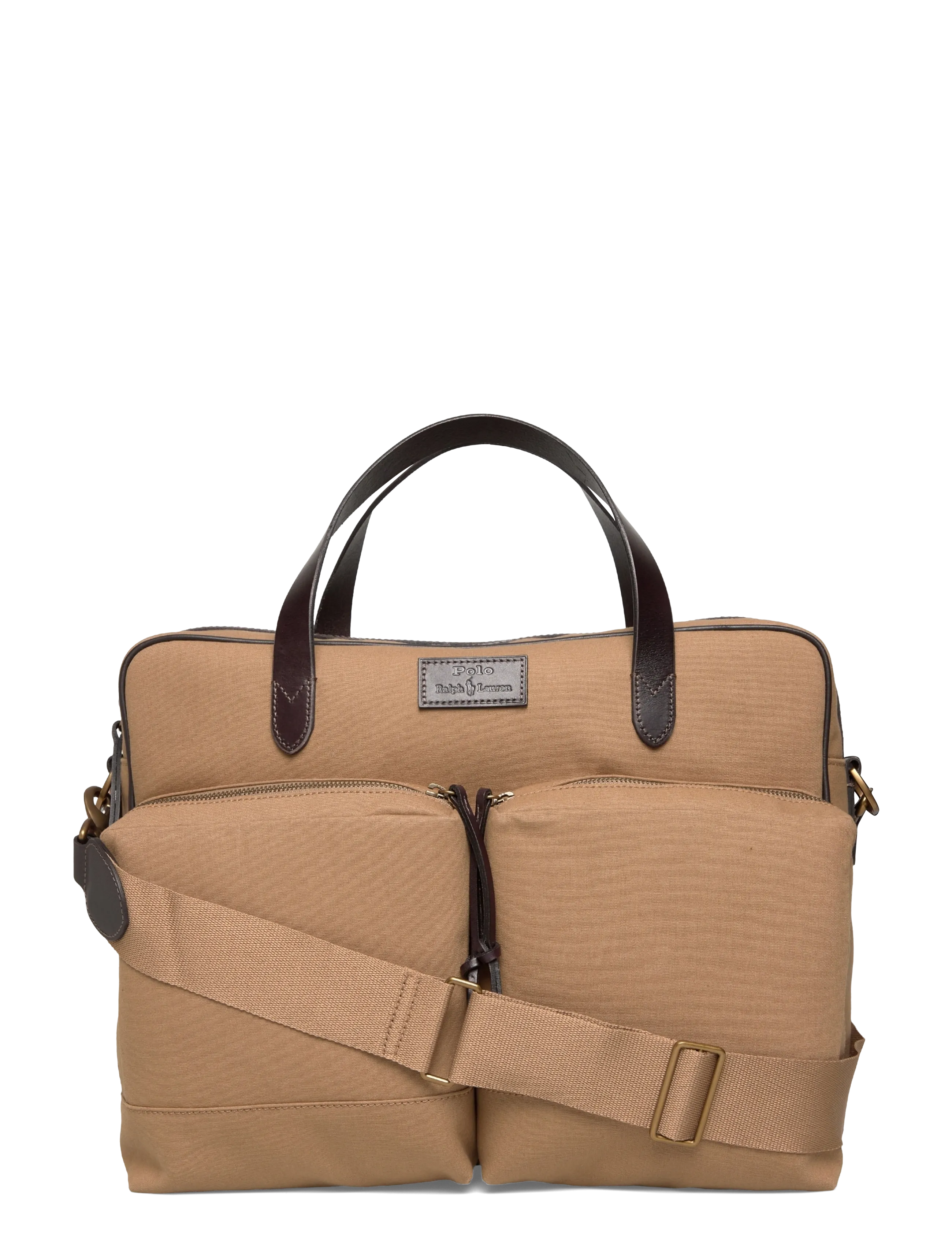 Polo Ralph Lauren Leather-Trim Canvas Commuter Bag, One Size, Bags, Braun - Computer Männerswear