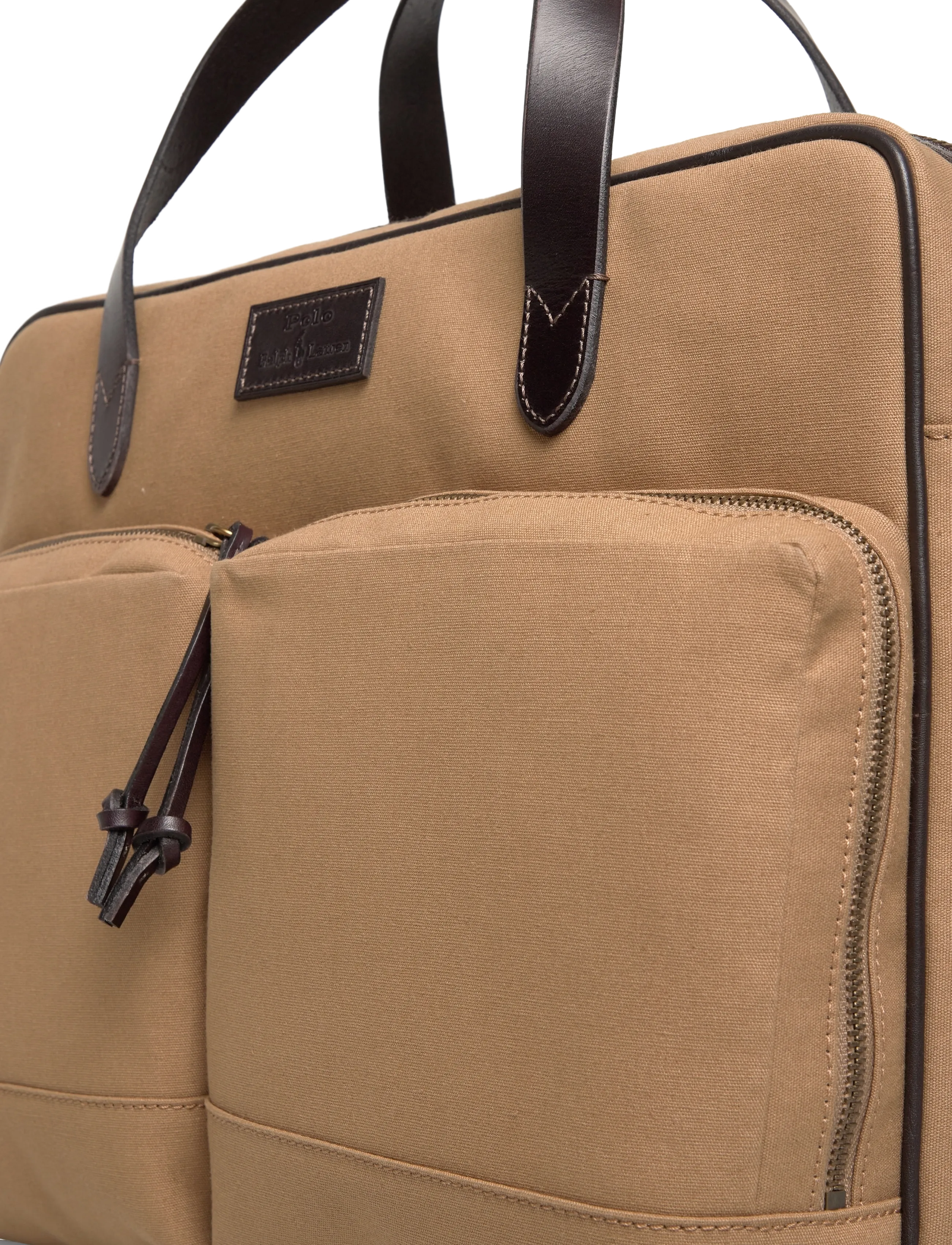 Polo Ralph Lauren - Leather-Trim Canvas Commuter Bag - osta olukorra järgi - montana khaki/bro - 3
