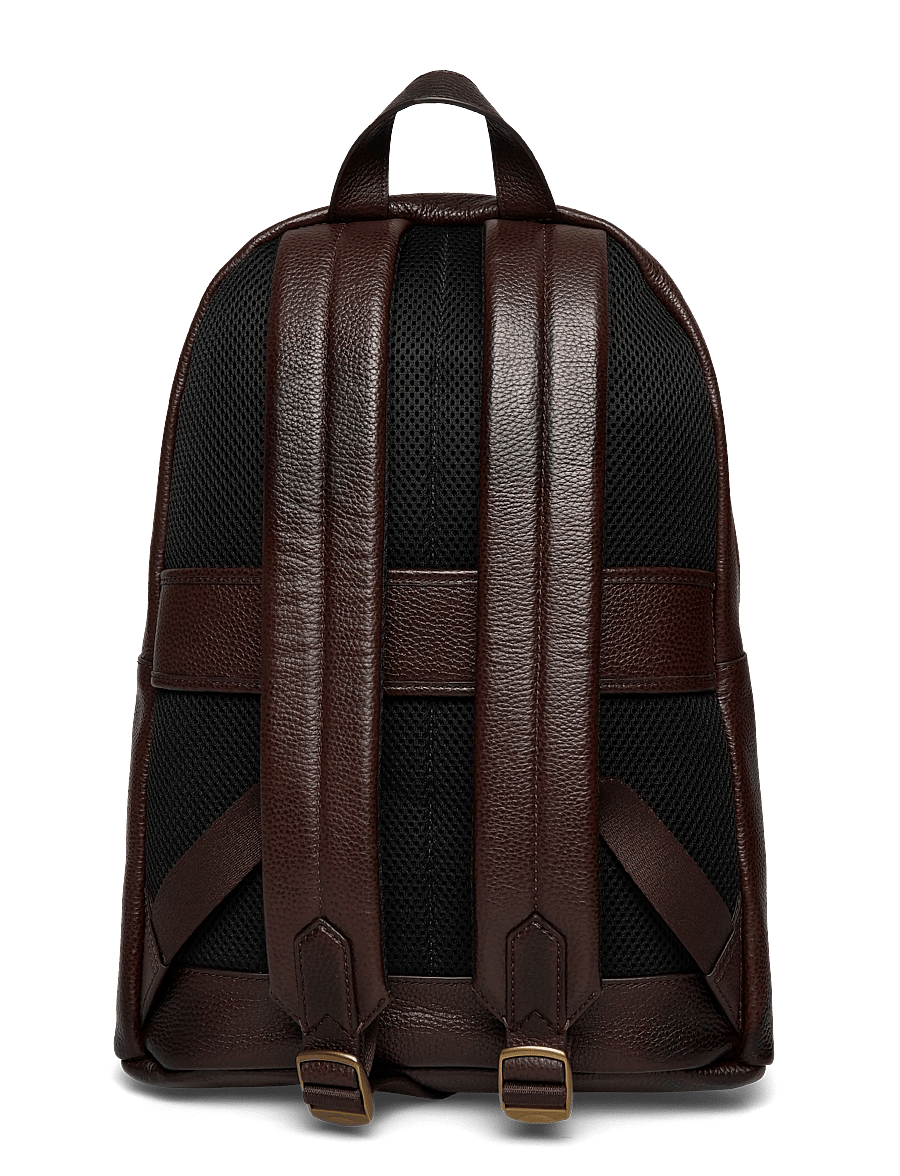 Polo Ralph Lauren - Pebbled Leather Backpack - affärsryggsäckar - dark brown - 1