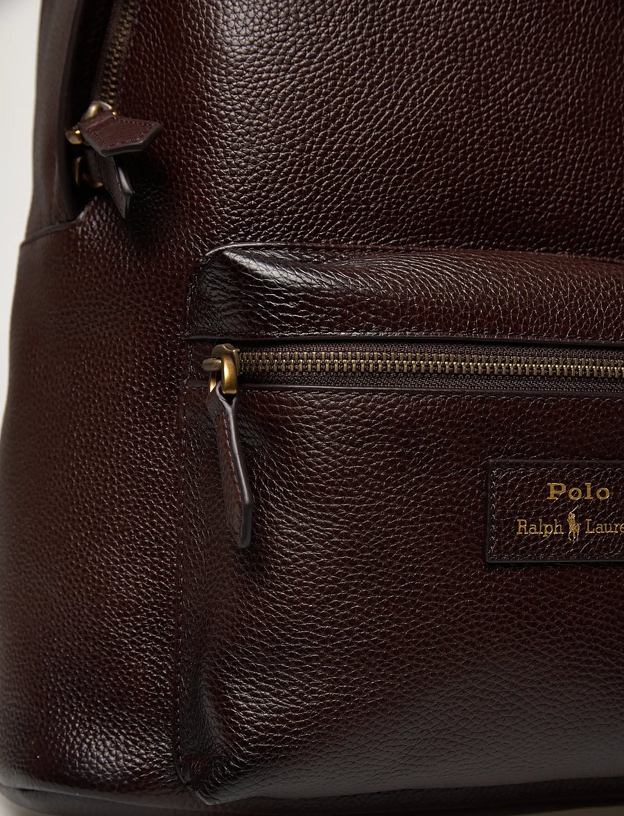 Polo Ralph Lauren - Pebbled Leather Backpack - affärsryggsäckar - dark brown - 4
