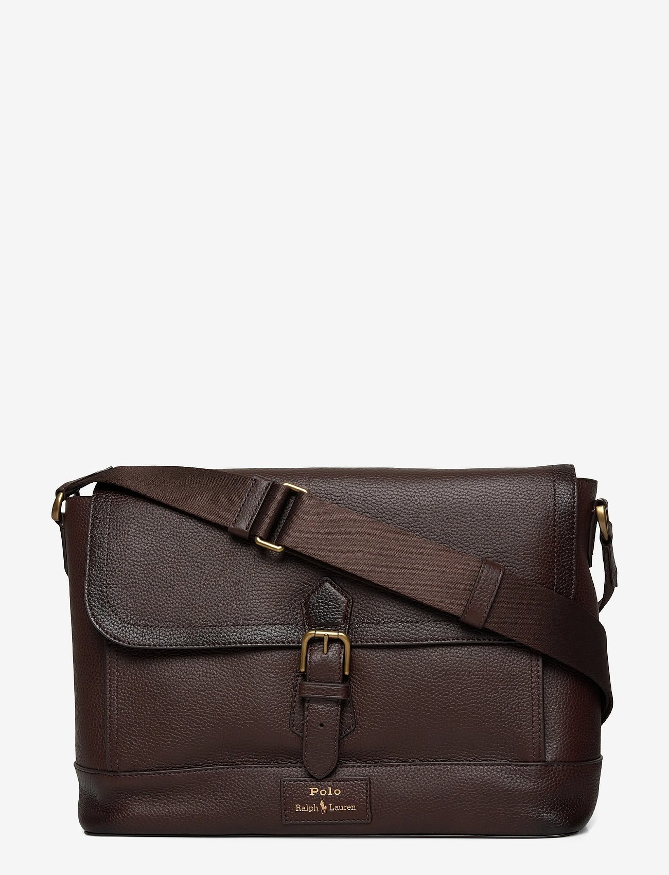 Polo Ralph Lauren Pebbled Leather Messenger Bag - Brown - ONE SIZE