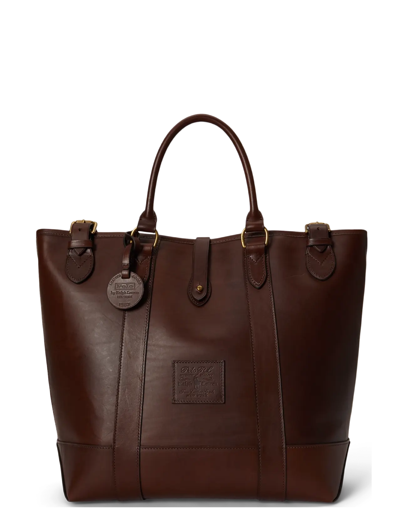 Polo Ralph Lauren Heritage Leather Medium Tote - Ralph Lauren - BURNISHED BROWN / brown
