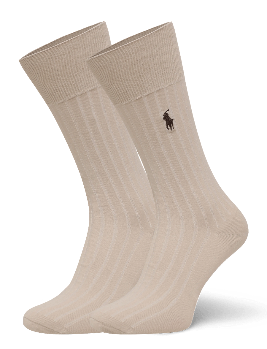 Polo Ralph Lauren - Ribbed Cotton-Blend Trouser Sock 2-Pack - klassikalised sokid - stone - 0