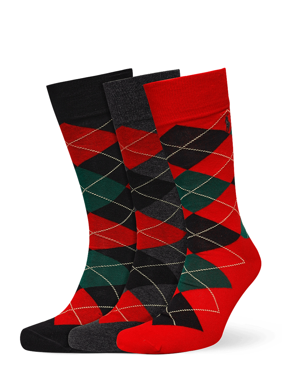Polo Ralph Lauren - Argyle-mönstrade knästrumpor i 3-pack - vanliga strumpor - new red - 0