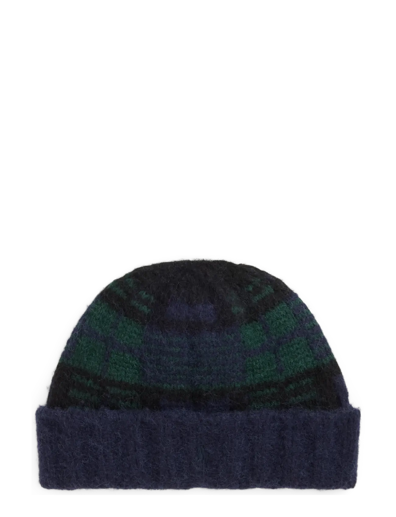 Polo Ralph Lauren Plaid Brushed Wool-Blend Beanie - Czapki i Kapelusze - BLACKWATCH / navy