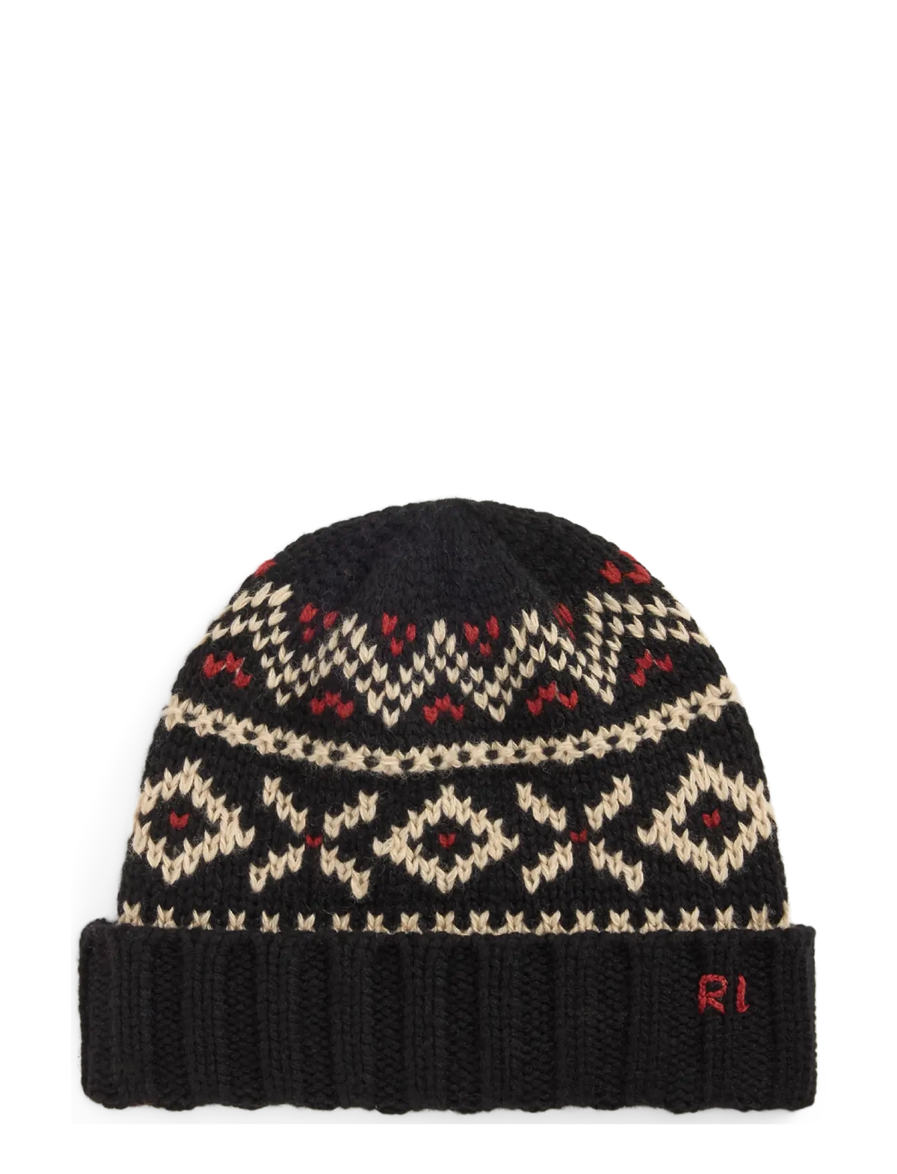 Polo Ralph Lauren Patterned Wool-Blend Beanie - Czapki i Kapelusze - BLACK/RED/CREAM / black