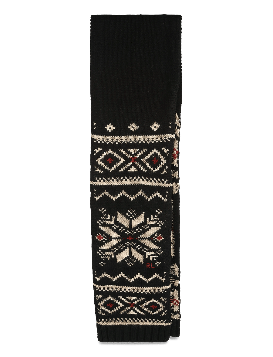 Polo Ralph Lauren - Patterned Wool-Blend Scarf - halsdukar - black/red/cream - 0