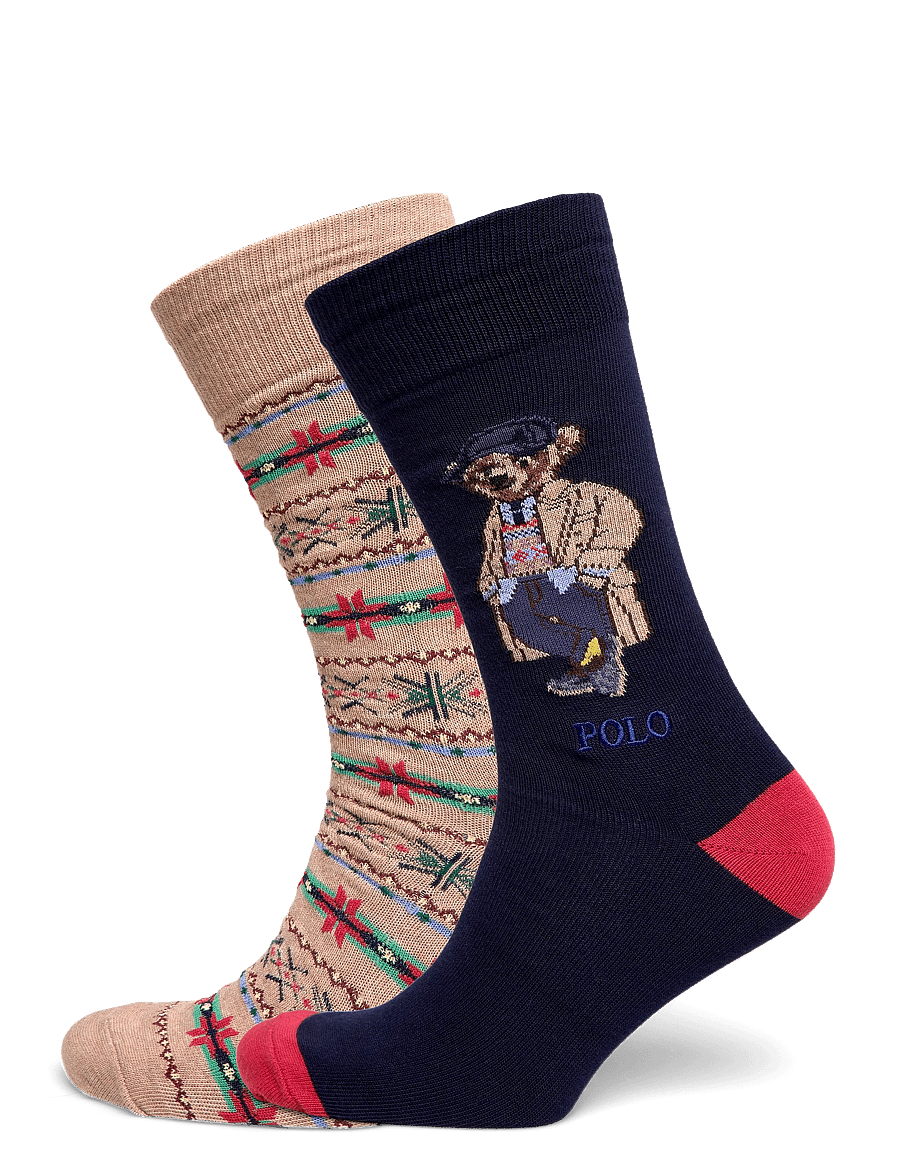 Polo Ralph Lauren - Polo Bear Trouser Sock 2-Pack - crew socks - navy camel - 0