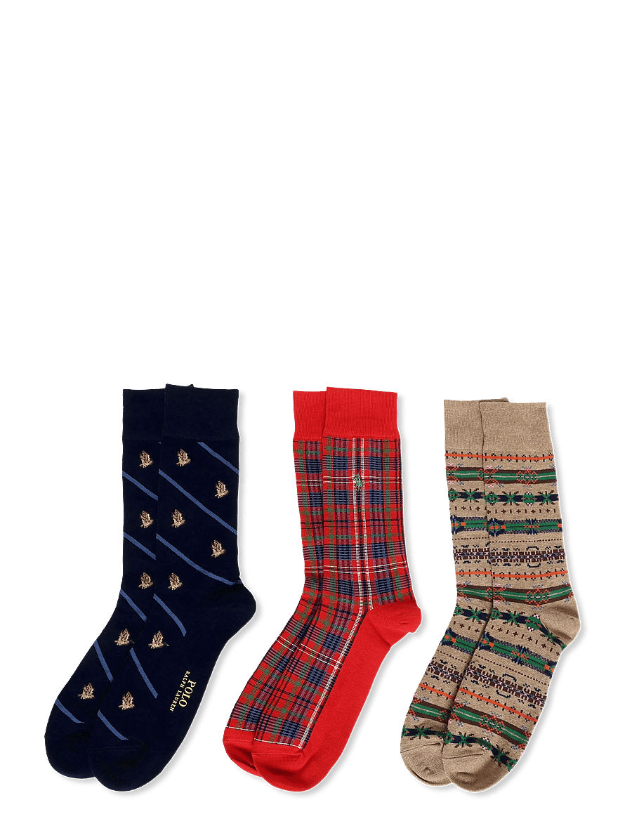 Polo Ralph Lauren - Patterned Trouser Sock 3-Pack - chaussettes crew - oatmeal multi - 1