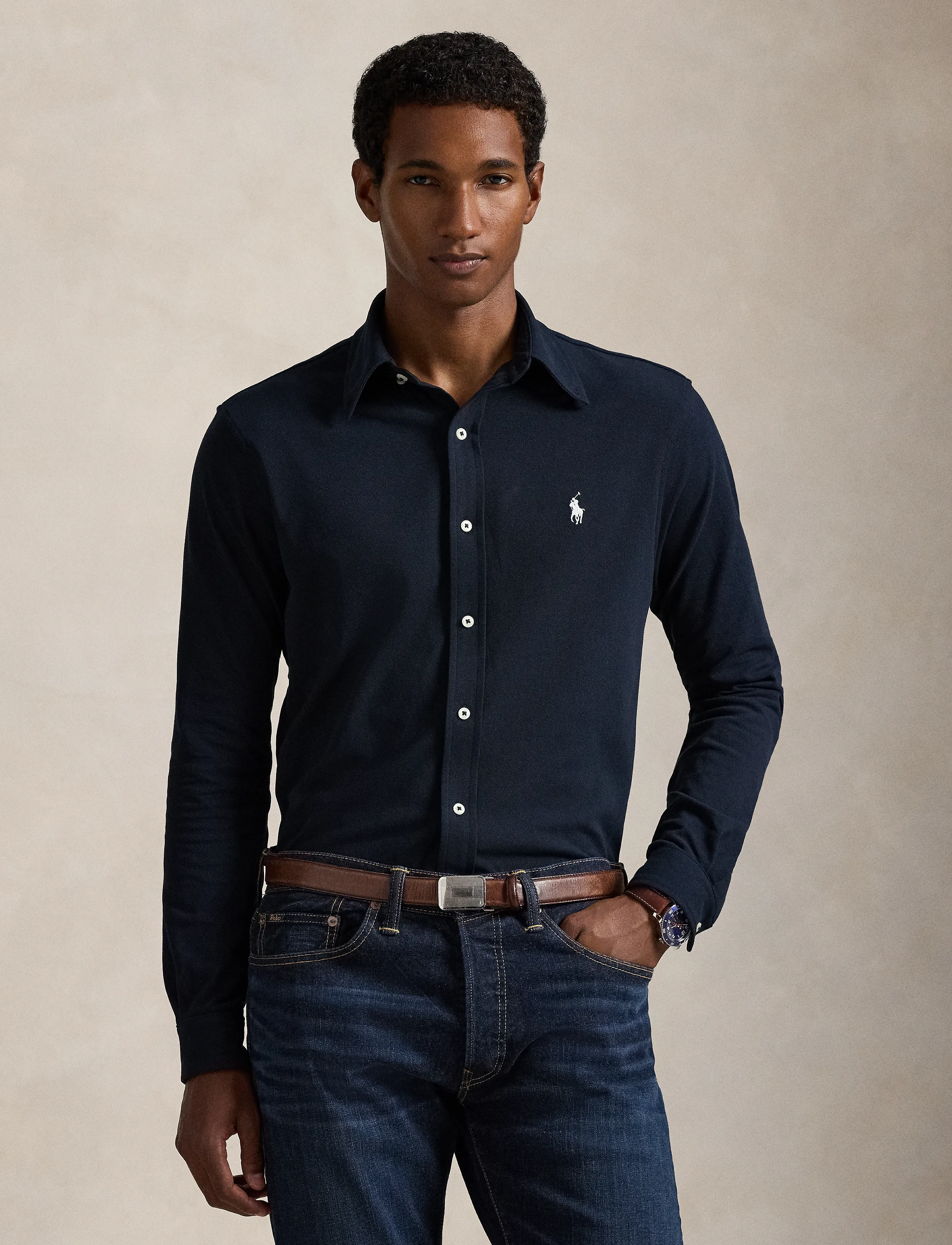 Polo Ralph Lauren Featherweight Mesh Shirt - Chemises Oxford - AVIATOR NAVY / navy