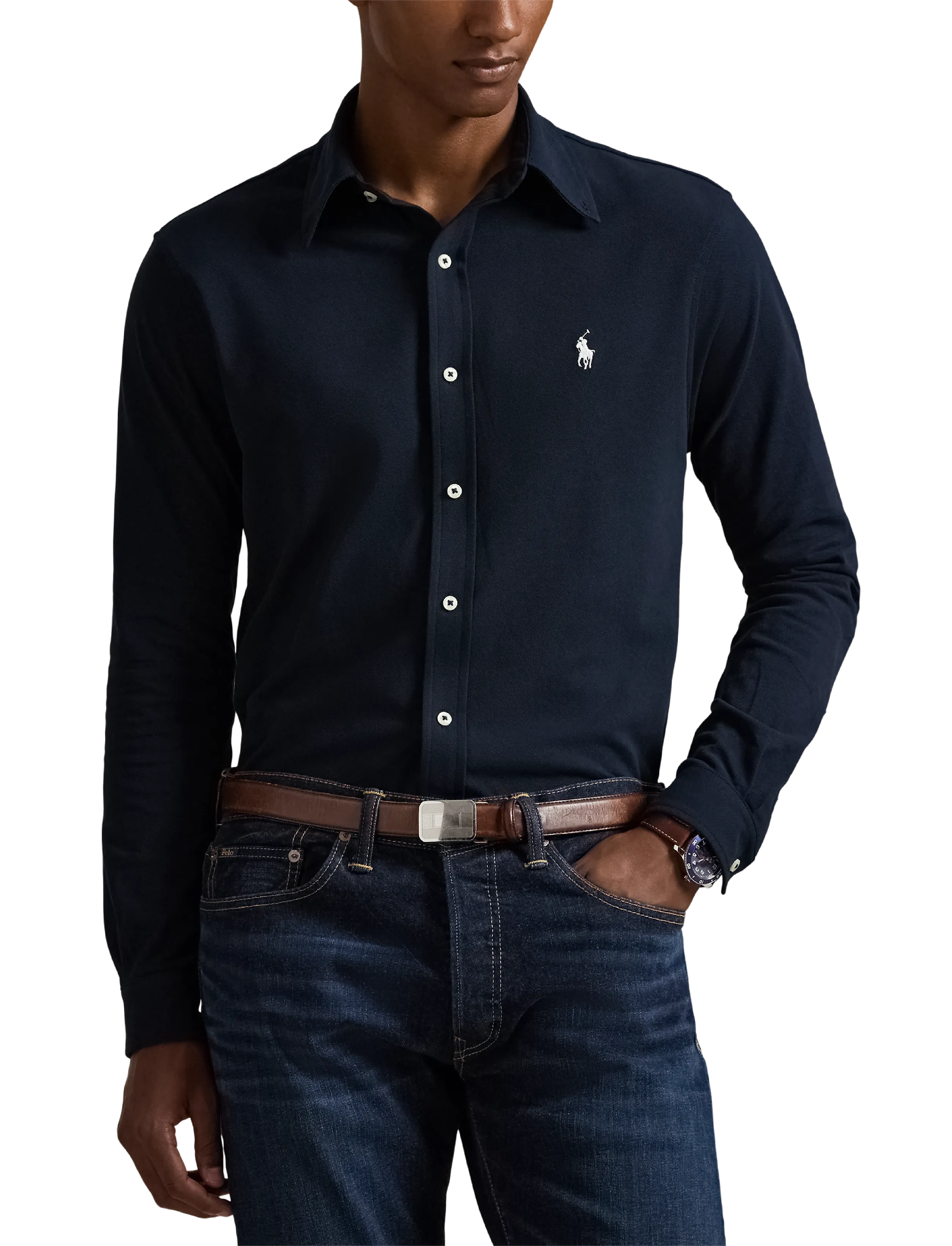 Polo Ralph Lauren - FEATHERWEIGHT MESH-LSL-KNT - oxford skjorter - aviator navy - 3