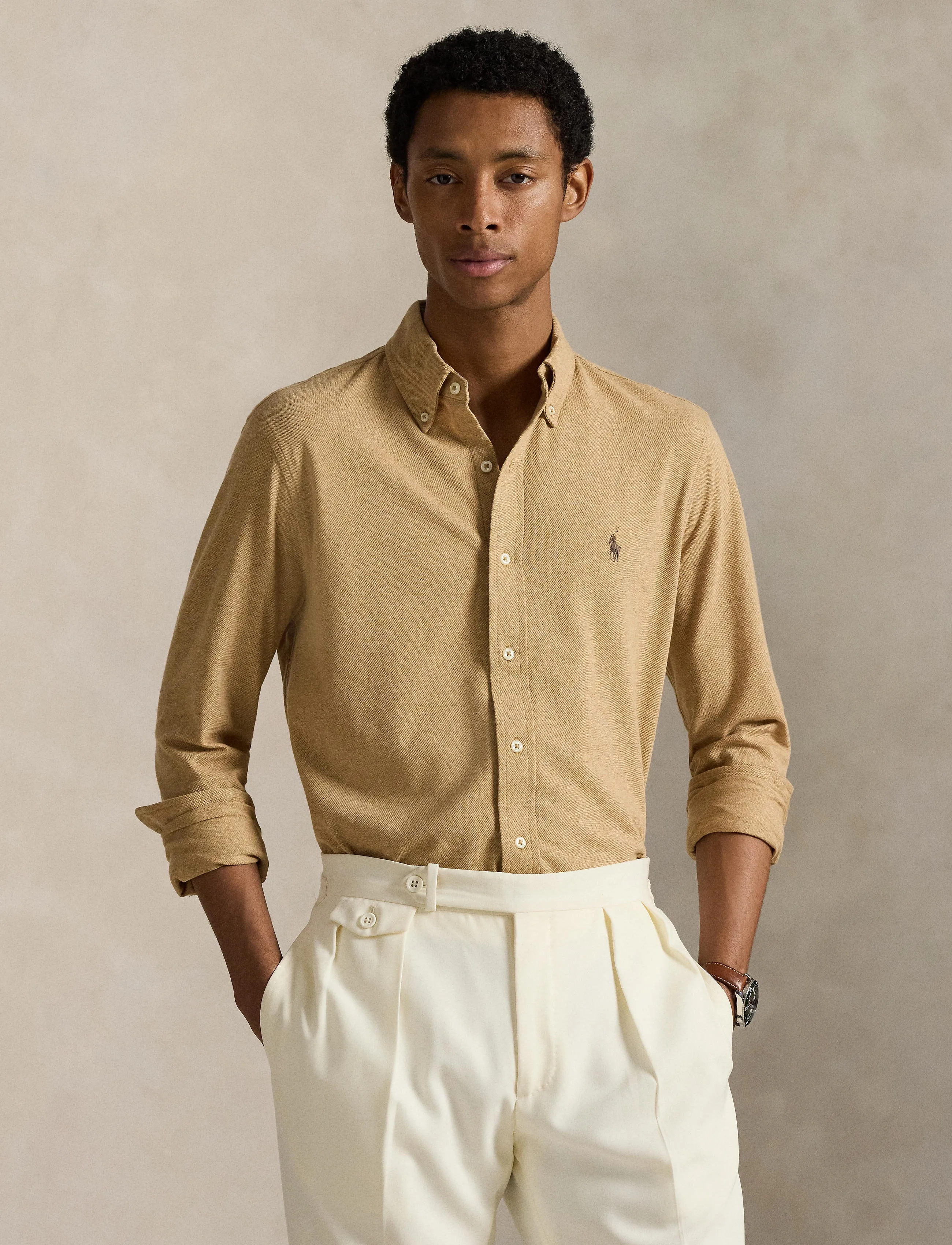 Polo Ralph Lauren - Featherweight Mesh Shirt - chemises oxford - classic camel hea - 3