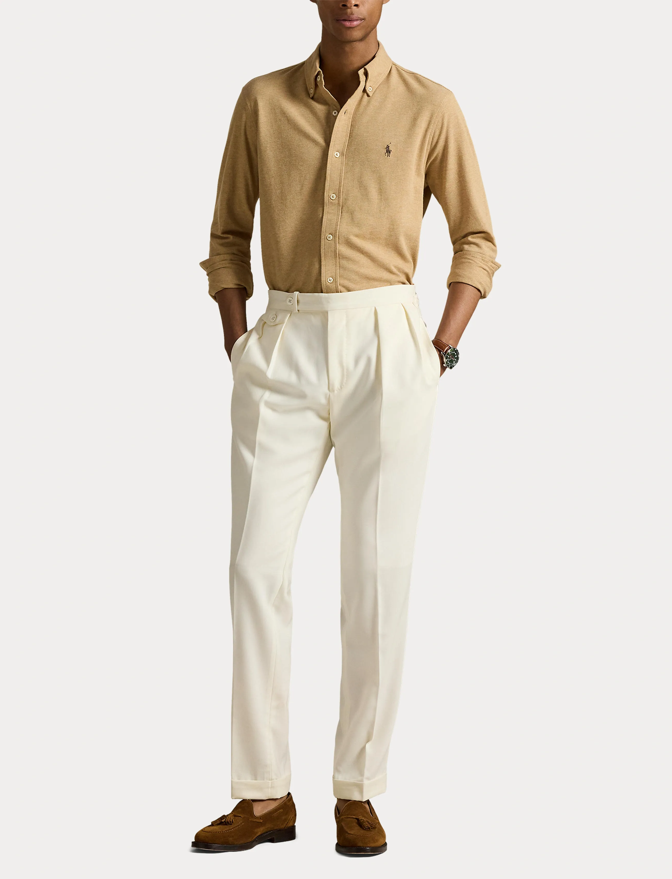 Polo Ralph Lauren - FEATHERWEIGHT MESH-LSL-KNT - oxford skjorter - classic camel hea - 4