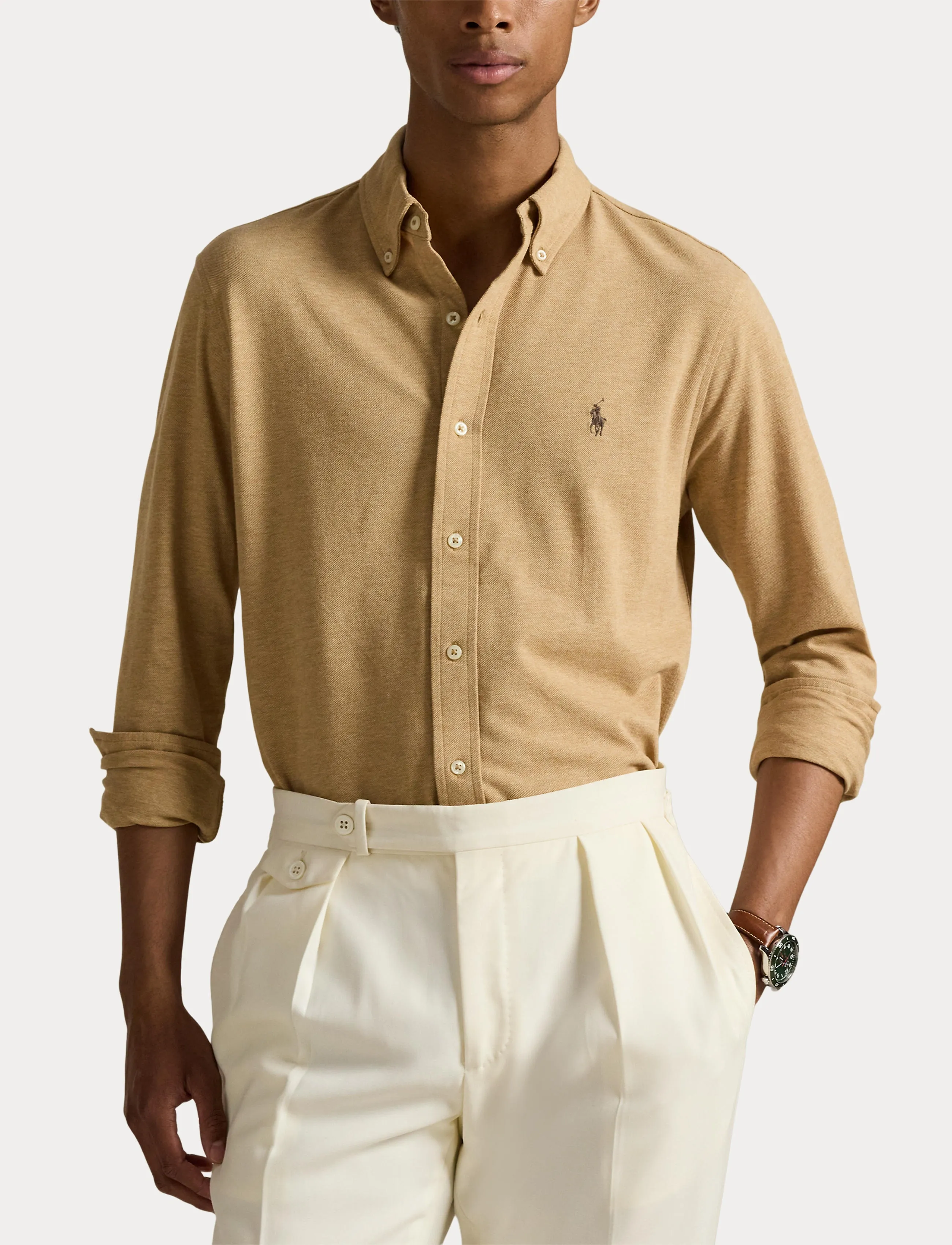 Polo Ralph Lauren - Featherweight Mesh Shirt - chemises oxford - classic camel hea - 5