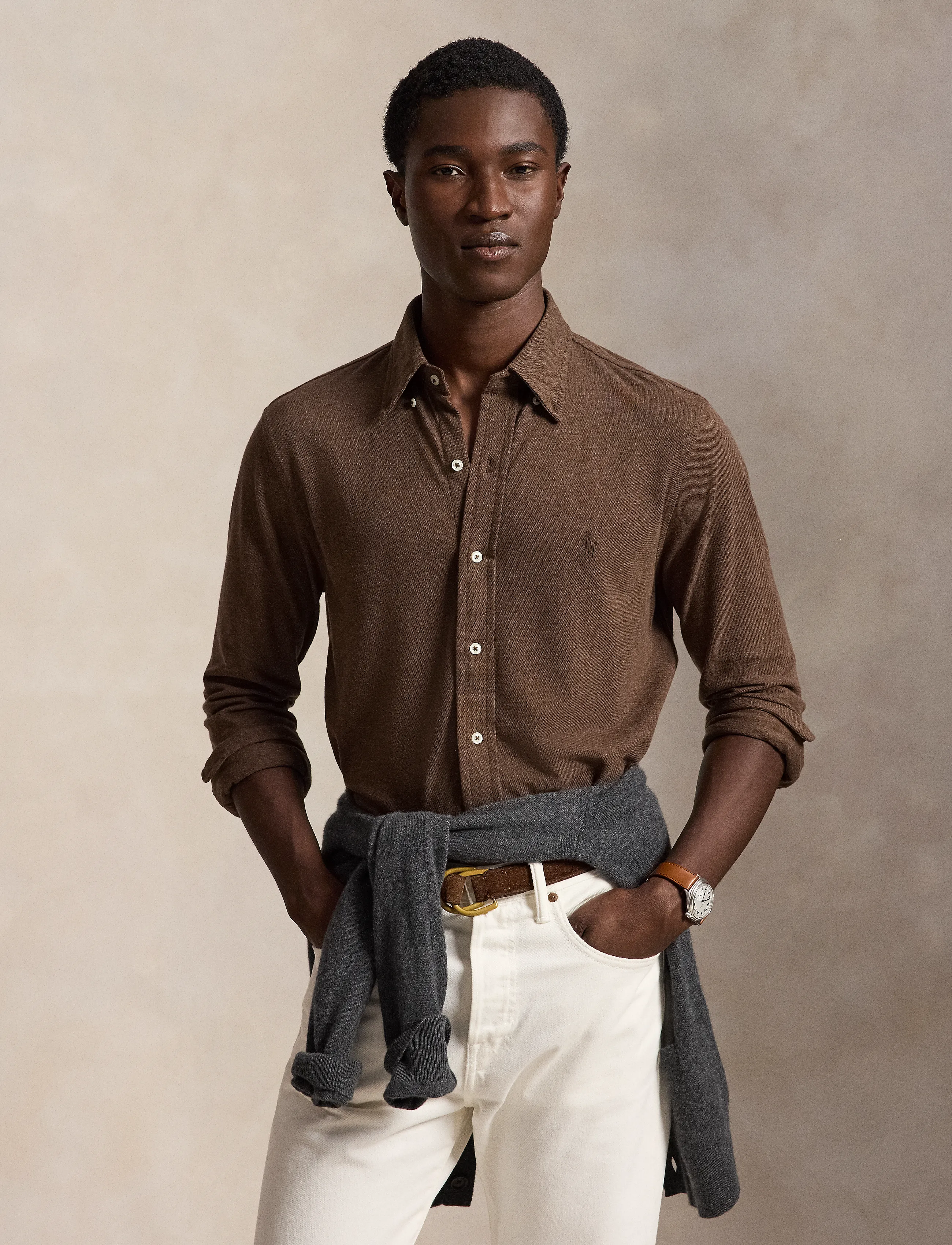 Polo Ralph Lauren Featherweight Mesh Shirt - Skjortor - NUTMEG BROWN HTHR / brown
