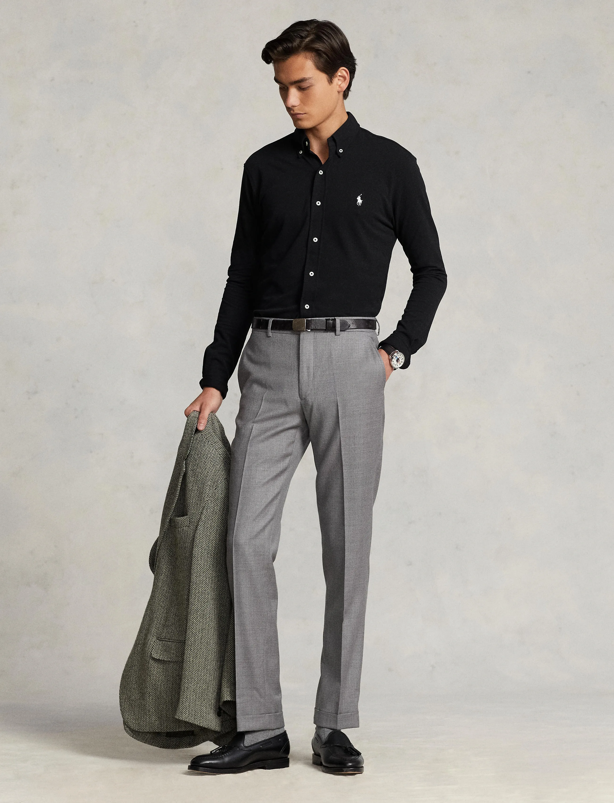 FEATHERWEIGHT MESH-LSL-KNT - POLO BLACK/C1730