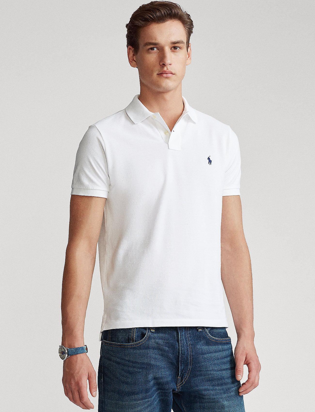 Polo Ralph Lauren - Custom Slim Fit Mesh Polo Shirt - lyhythihaiset - white - 0