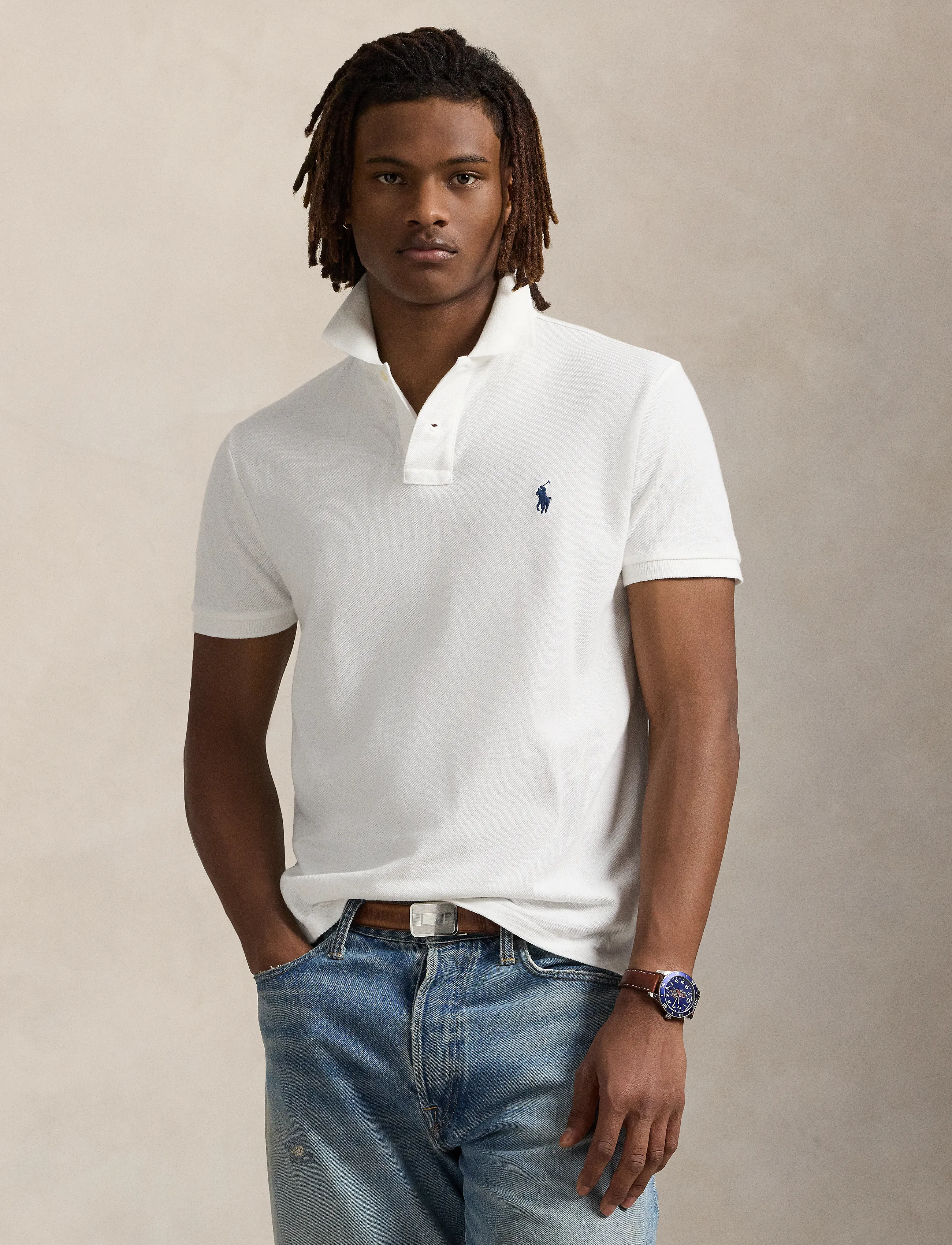 Polo Ralph Lauren The Iconic Custom Slim Fit Mesh Polo, Mænd, Polo T-shirt, Hvid, Str: XS