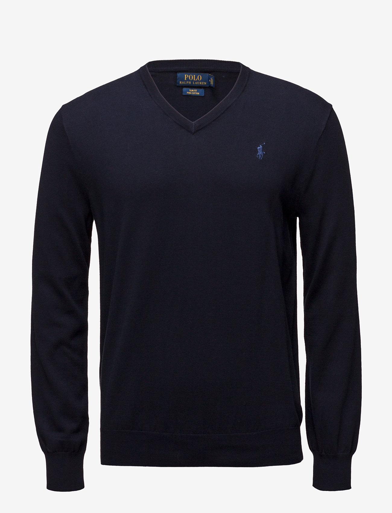 Polo Ralph Lauren - Slim Fit Cotton V-Neck Sweater - knitted v-necks - hunter navy - 0