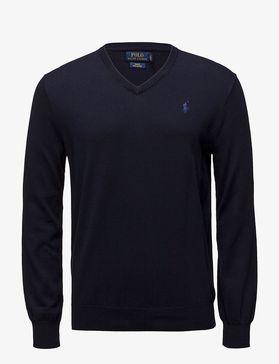 Polo Ralph Lauren - Slim Fit Cotton V-Neck Sweater - v-ringat - hunter navy - 0
