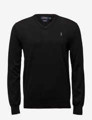 Slim Fit Cotton V-Neck Sweater - POLO BLACK