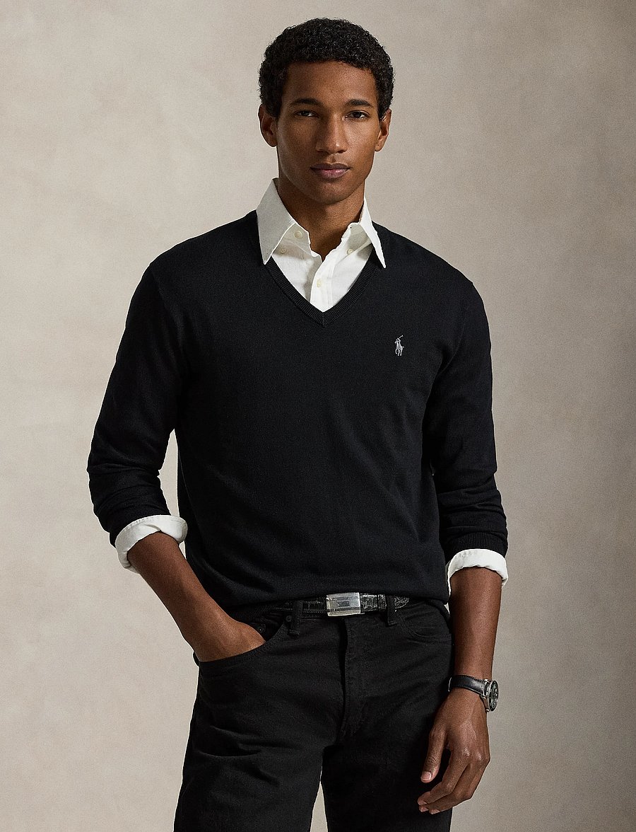 Polo Ralph Lauren - Slim Fit Cotton V-Neck Sweater - v-hals - polo black - 3