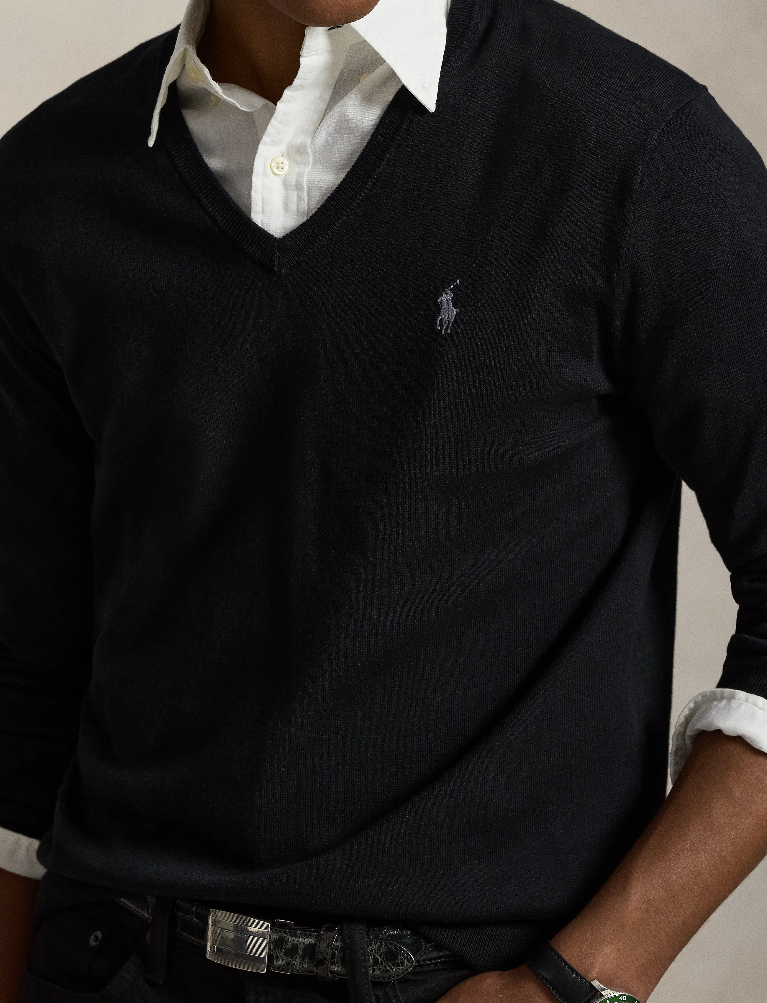 Polo Ralph Lauren - Slim Fit Cotton V-Neck Sweater - v-hals - polo black - 4
