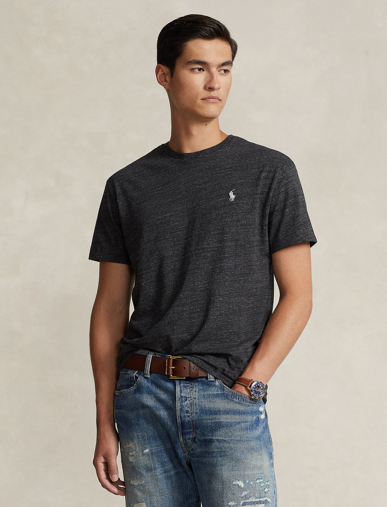 Polo Ralph Lauren - Custom Slim Fit Jersey Crewneck T-Shirt - kortærmede t-shirts - black marl heathe - 0