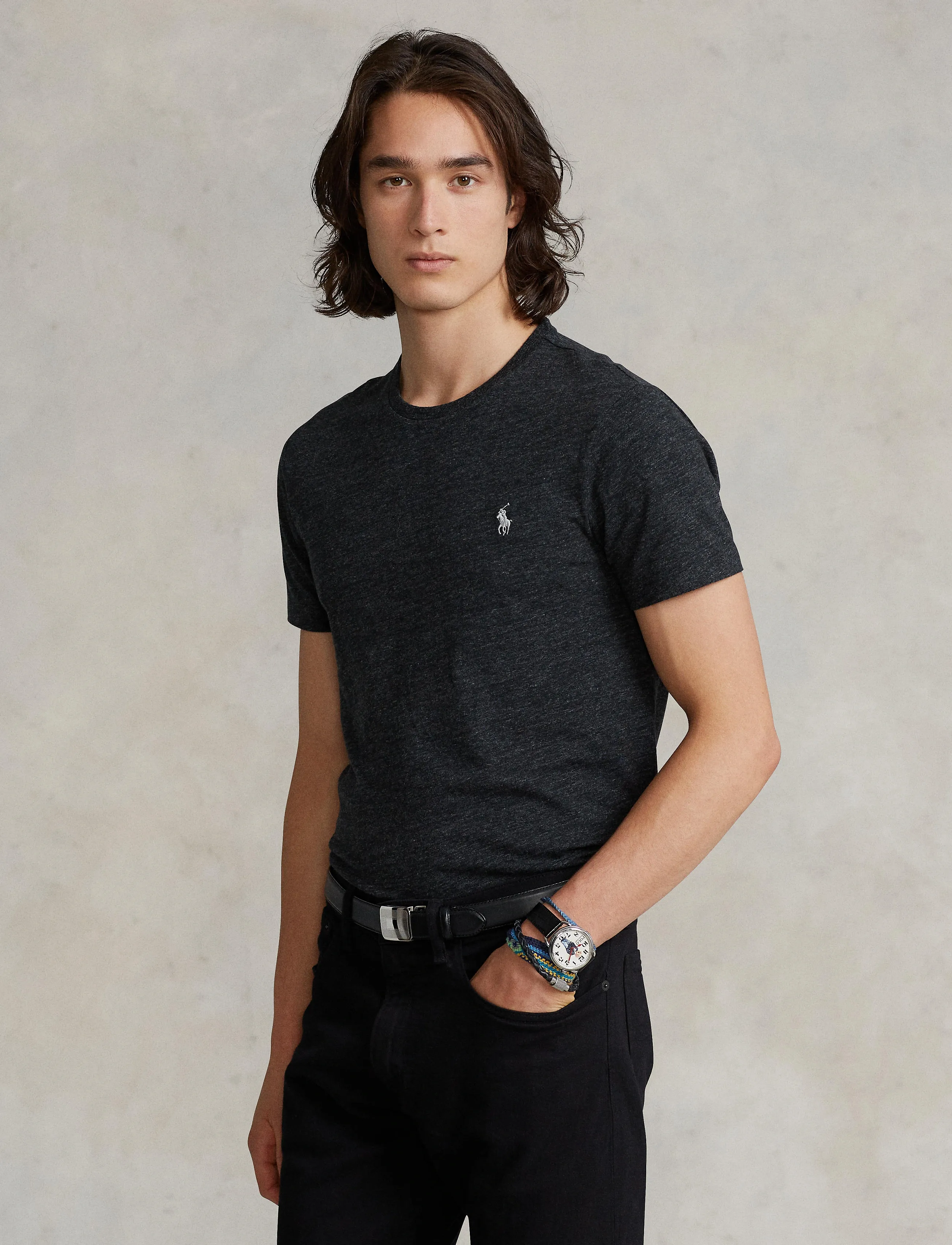 Polo Ralph Lauren Custom Slim Fit Jersey Crewneck T-Shirt - T-Shirts - BLACK MARL HEATHE / black