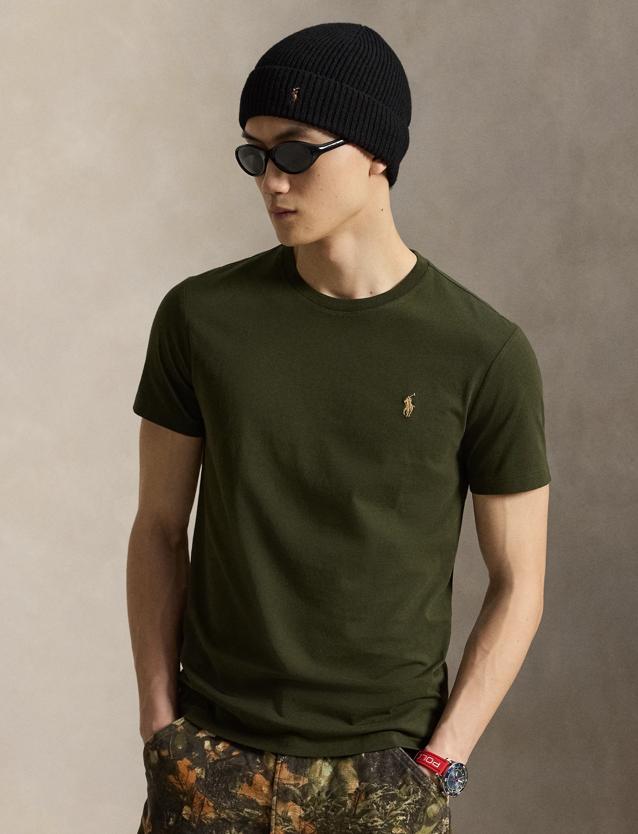 Polo Ralph Lauren Custom Slim Fit Jersey Crewneck T-Shirt - T-shirts - COMPANY OLIVE/C85 / khaki/green