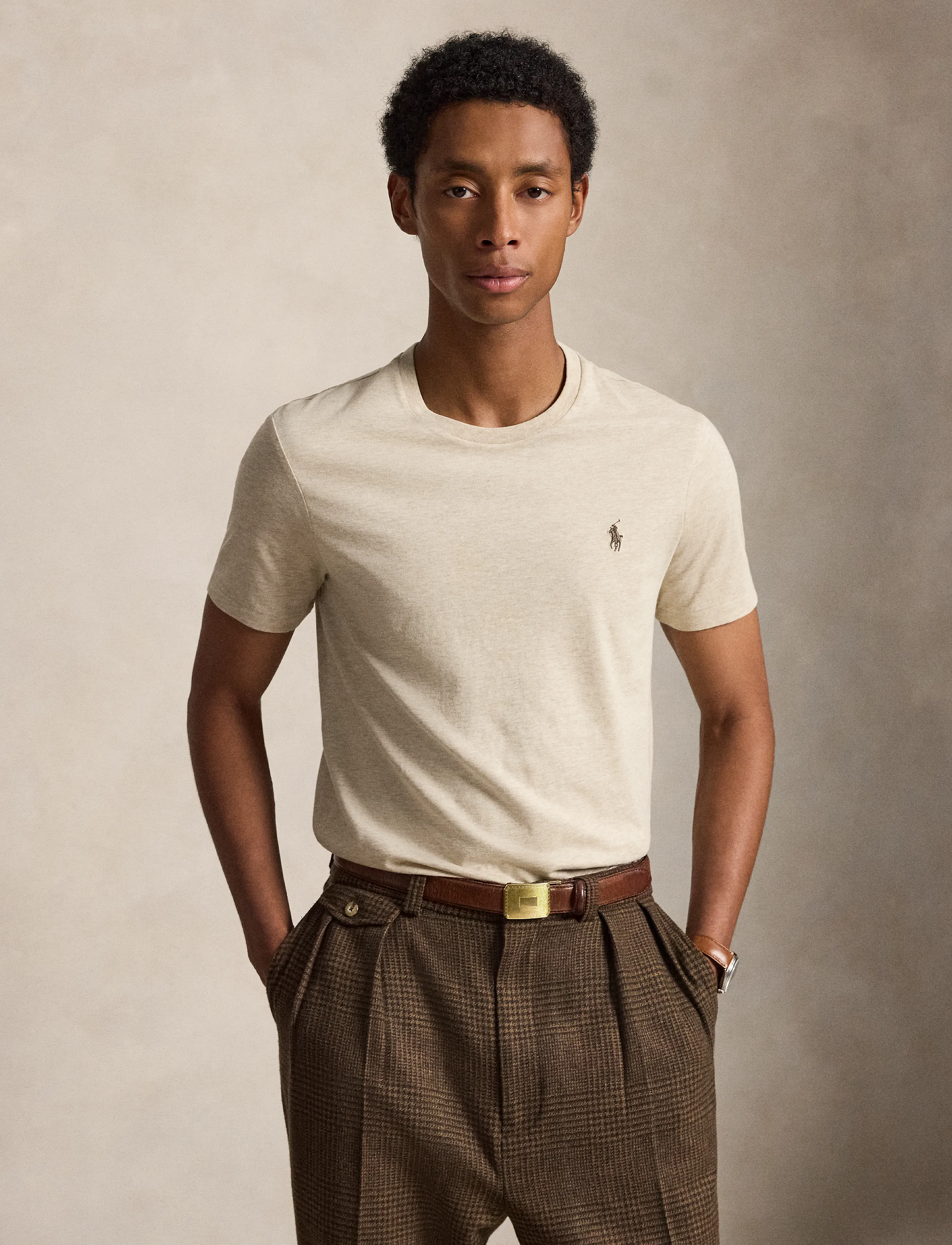 Polo Ralph Lauren Custom Slim Fit Jersey Crewneck T-Shirt - T-shirts - EXPEDITION DUNE H / beige