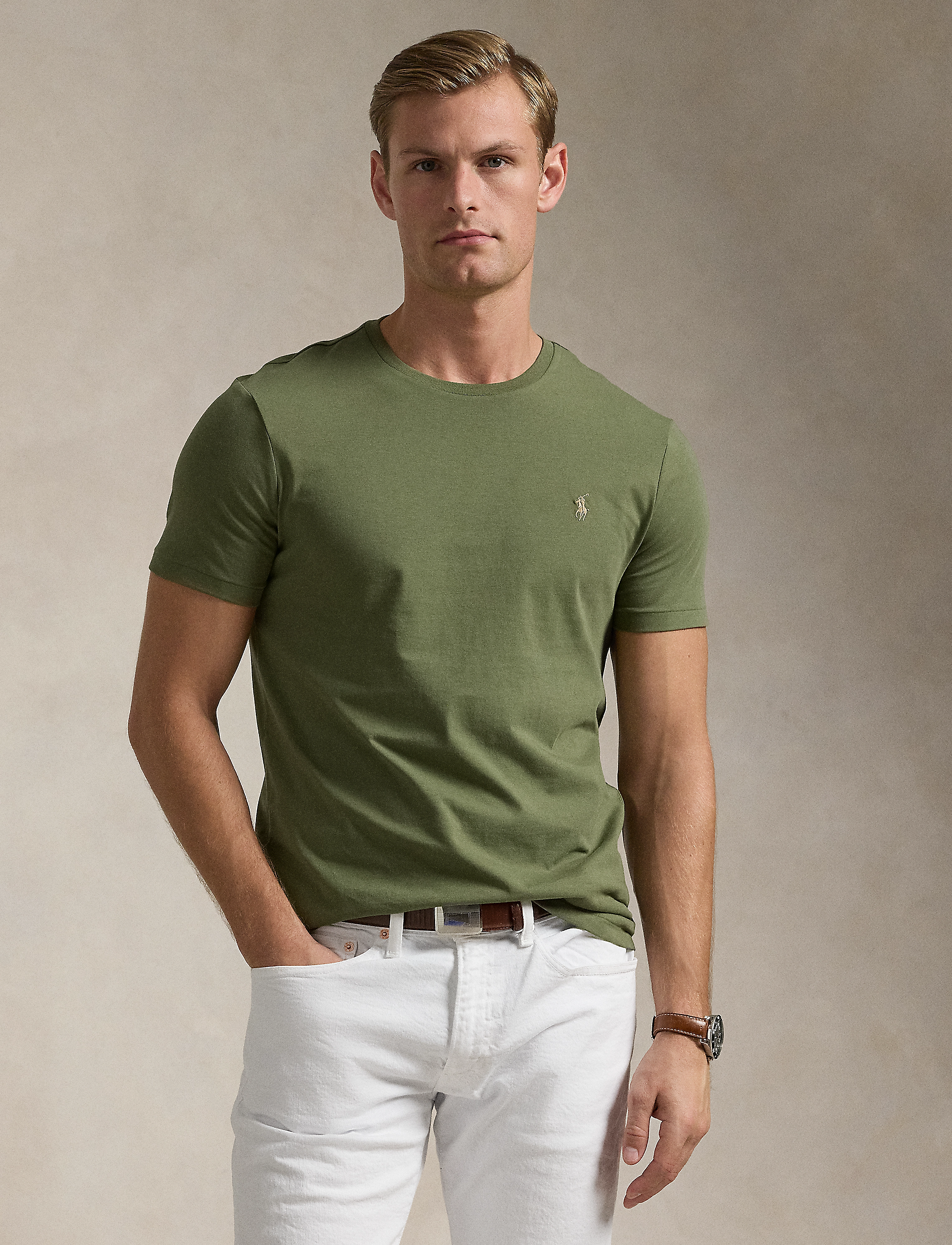 Polo Ralph Lauren Custom Slim Fit Jersey Crewneck T-Shirt - Kurzärmelig - GARDEN TRAIL/C866 / khaki/green