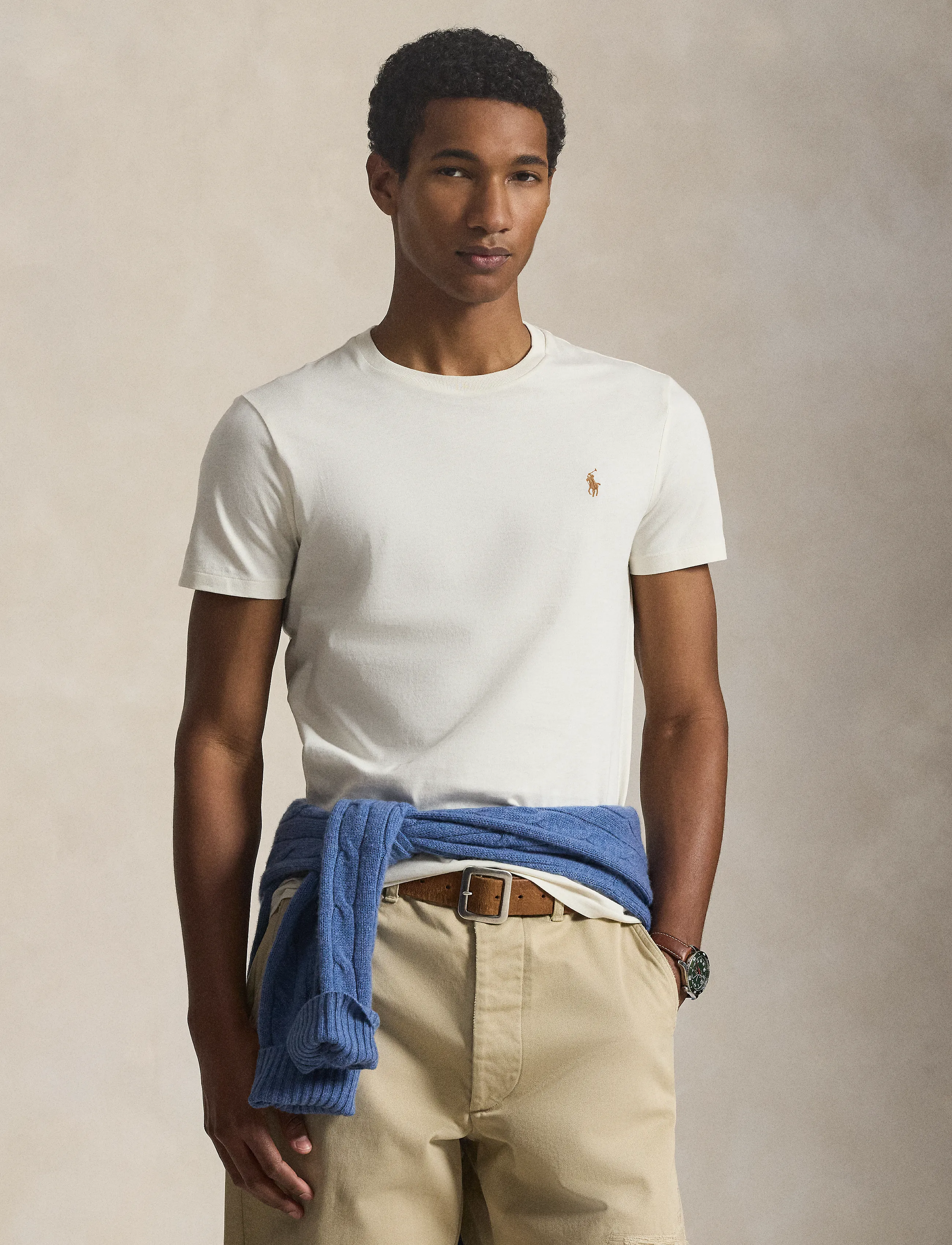 Polo Ralph Lauren Custom Slim Fit Jersey Crewneck T-Shirt - Tøj - PARCHMENT CREAM/C / cream
