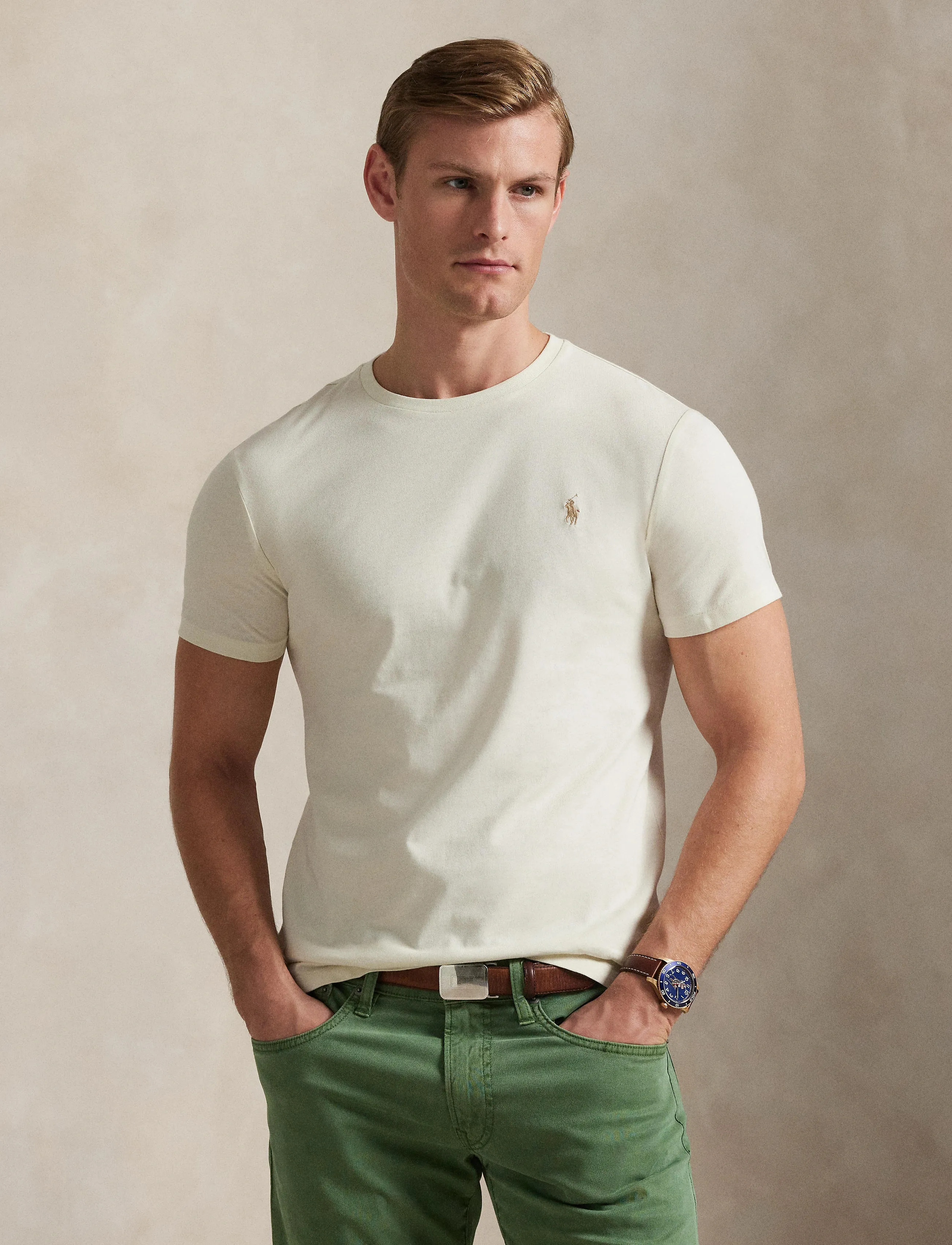 Polo Ralph Lauren - Custom Slim Fit Jersey Crewneck T-Shirt - kurzärmelig - parchment cream/c - 4