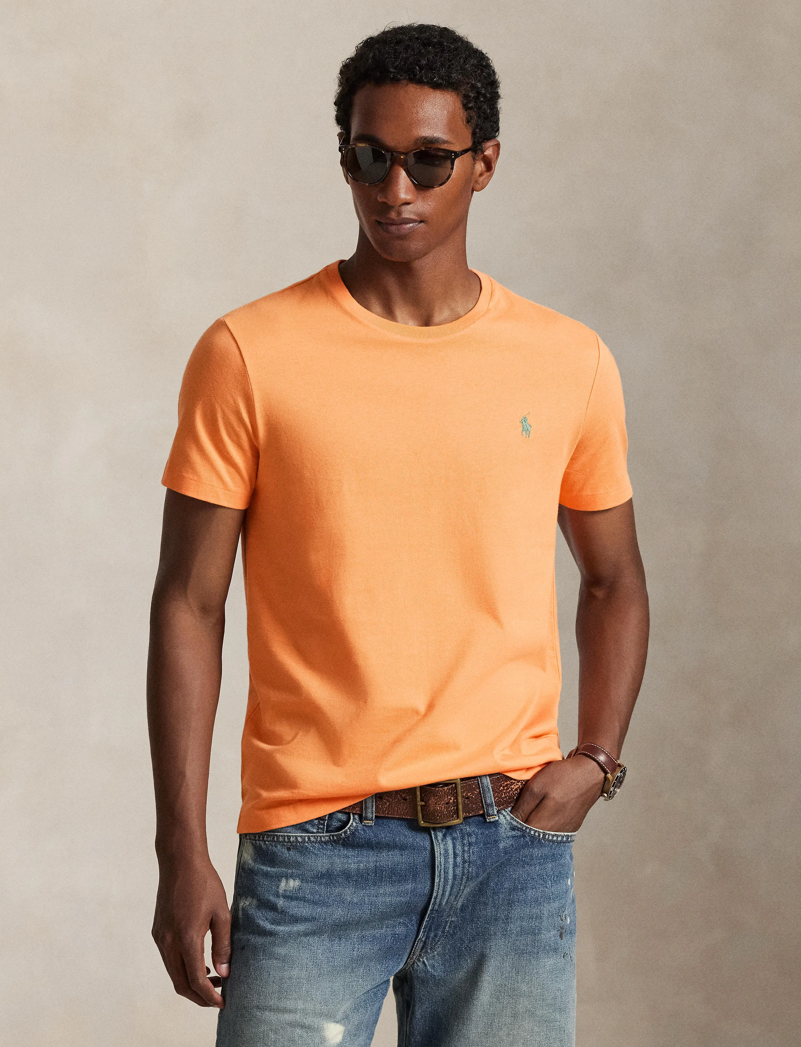 Polo Ralph Lauren Custom Slim Fit Jersey Crewneck T-Shirt - T-särgid - POMPANO ORANGE/C5 / orange