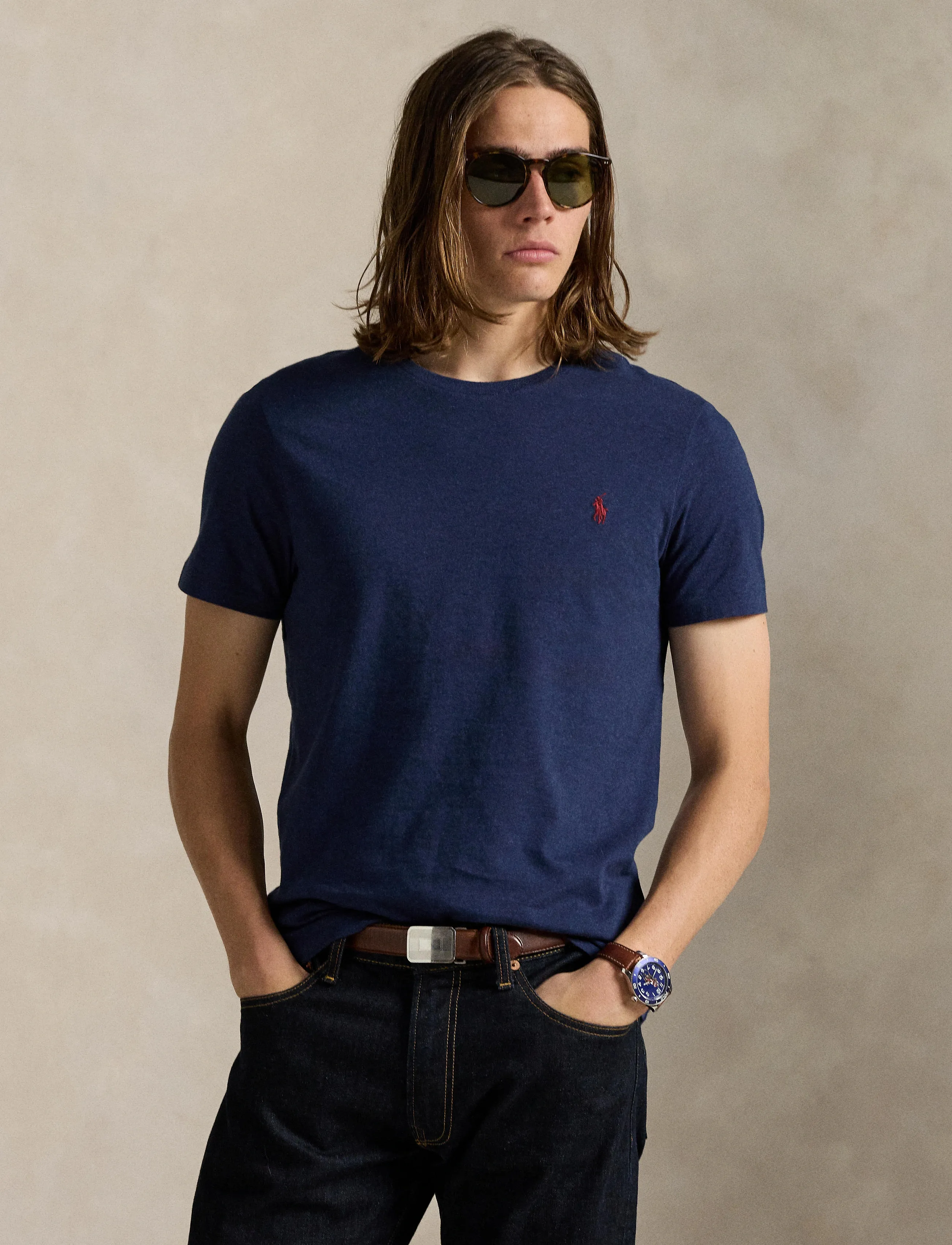 Polo Ralph Lauren - Custom Slim Fit Jersey Crewneck T-Shirt - kortermede t-skjorter - spring navy heath - 3