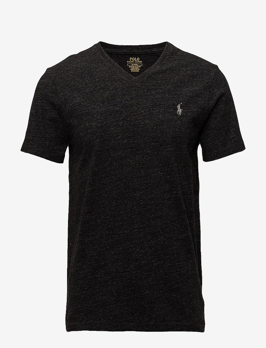 Polo Ralph Lauren - Custom Slim Fit Jersey V-Neck T-Shirt - black marl heathe - 0