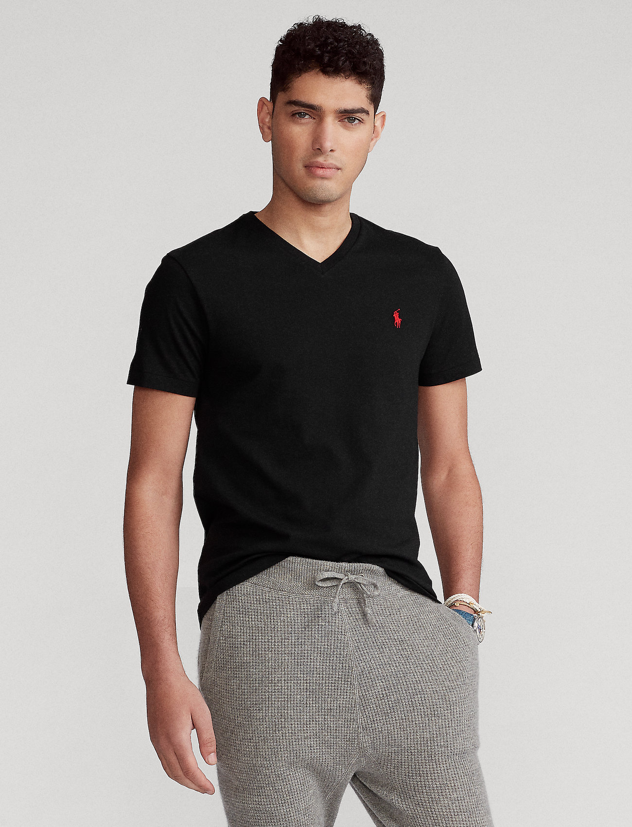 Polo Ralph Lauren - Custom Slim Fit Jersey V-Neck T-Shirt - v-neck t-shirts - polo black - 0